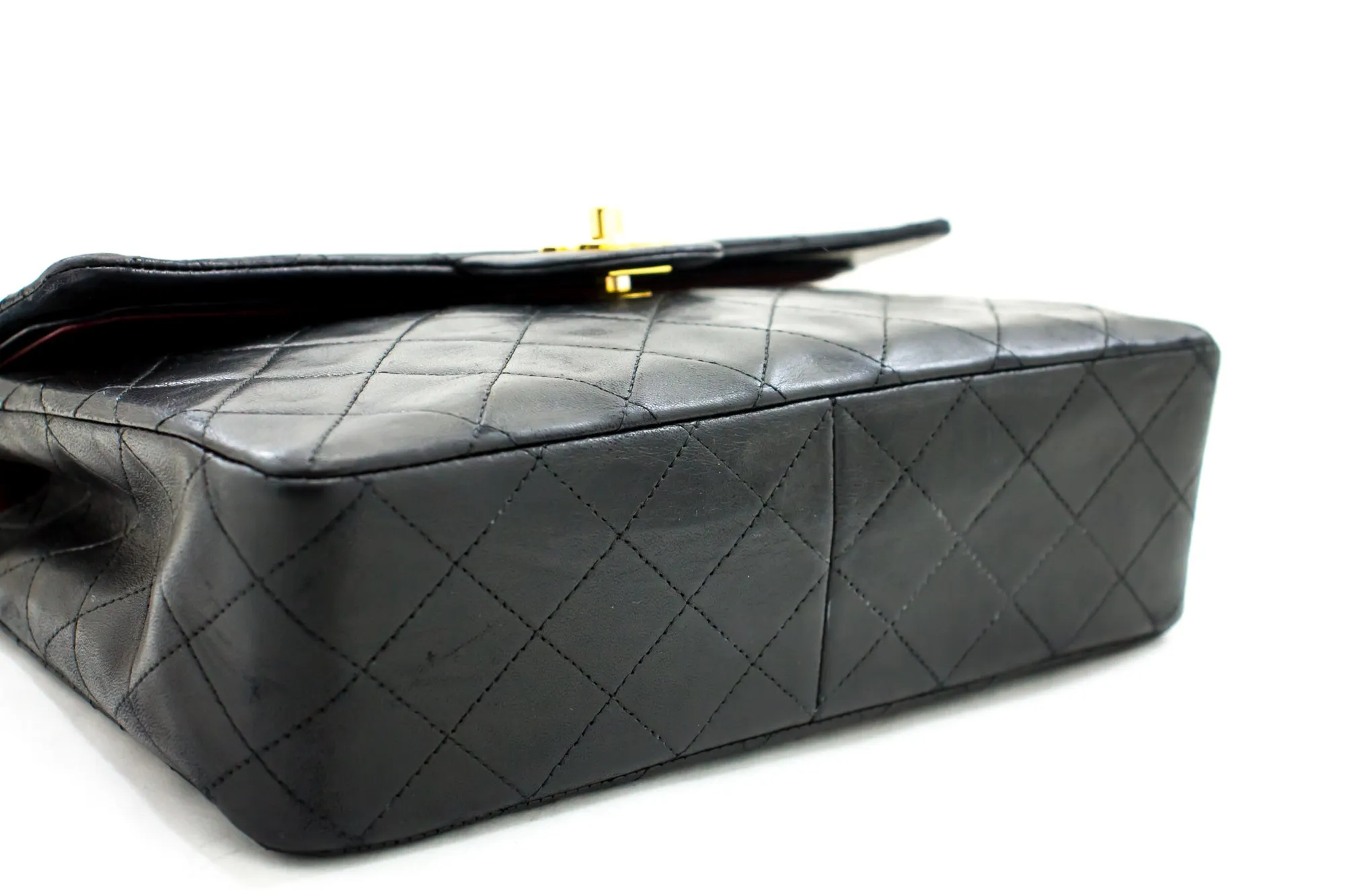CHANEL 2.55 Double Flap Square Chain Shoulder Bag Black Lambskin i14