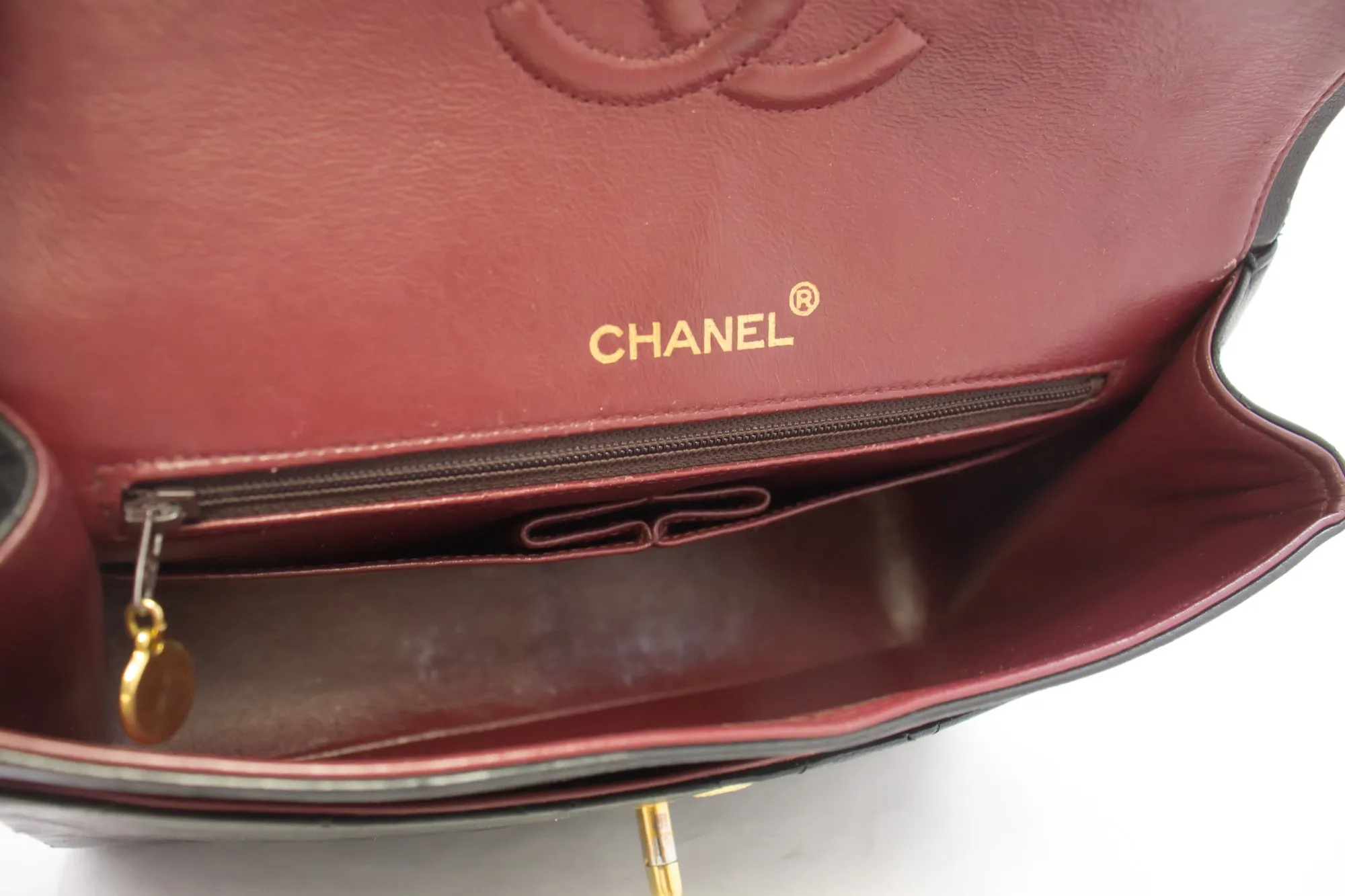 CHANEL 2.55 Double Flap Square Chain Shoulder Bag Black Lambskin i14
