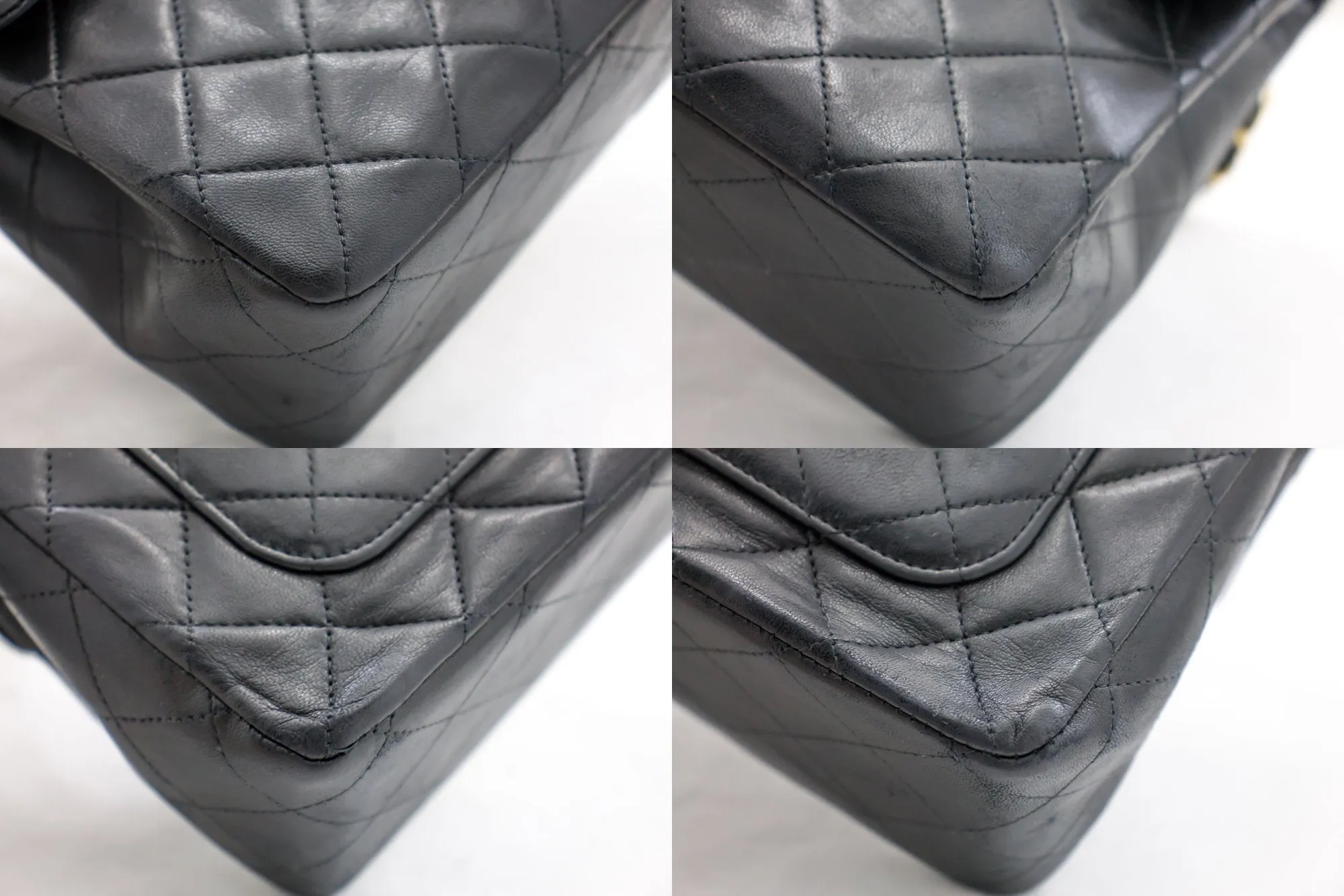 CHANEL 2.55 Double Flap Square Chain Shoulder Bag Black Lambskin i14