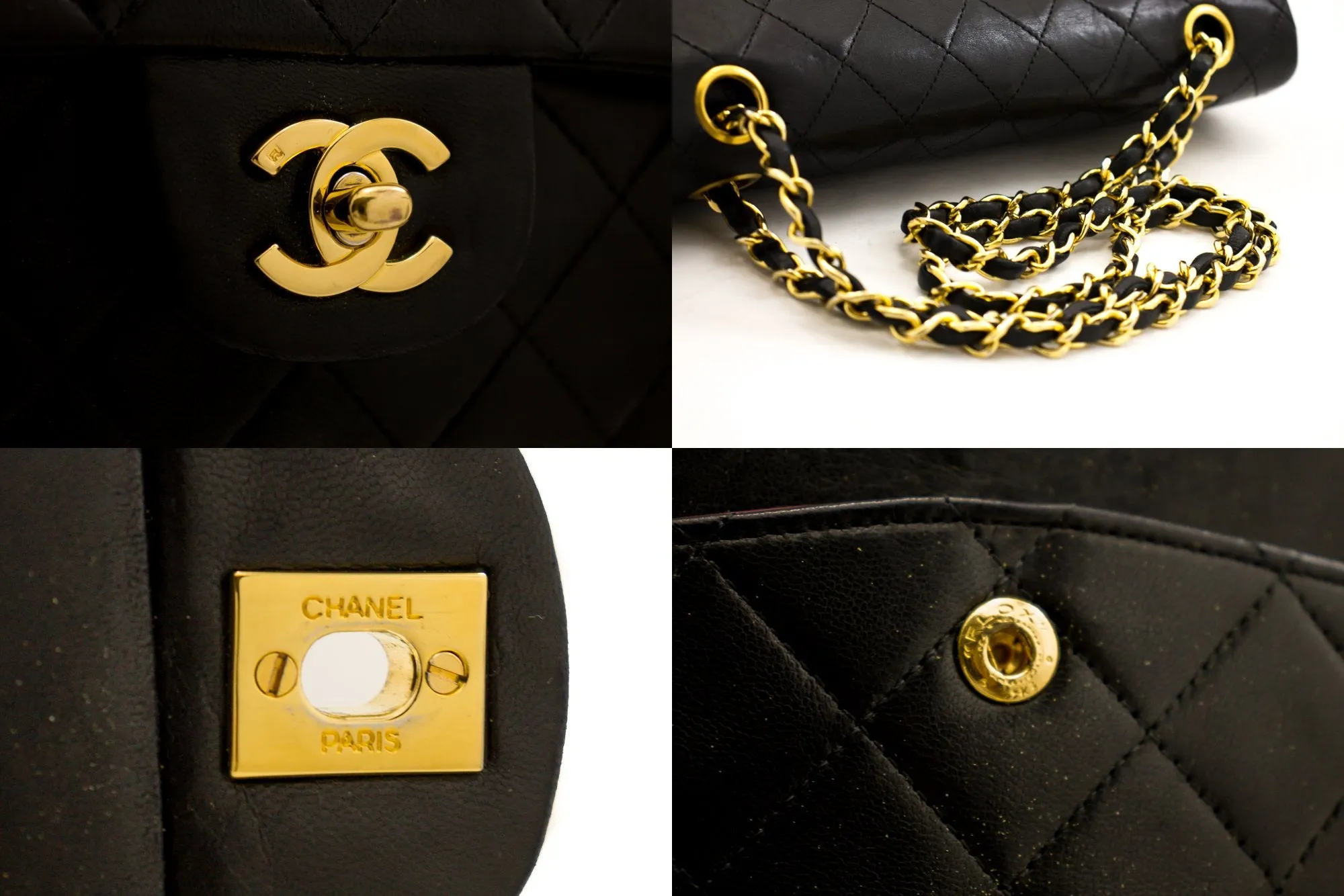 CHANEL 2.55 Double Flap Square Chain Shoulder Bag Black Lambskin i14