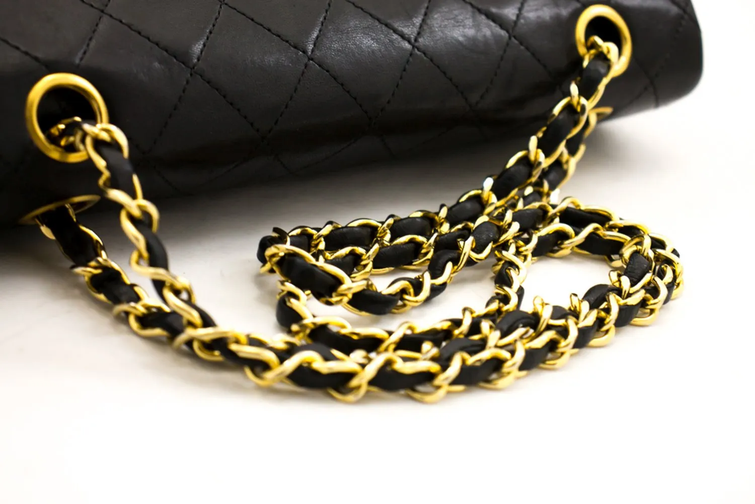 CHANEL 2.55 Double Flap Square Chain Shoulder Bag Black Lambskin i14