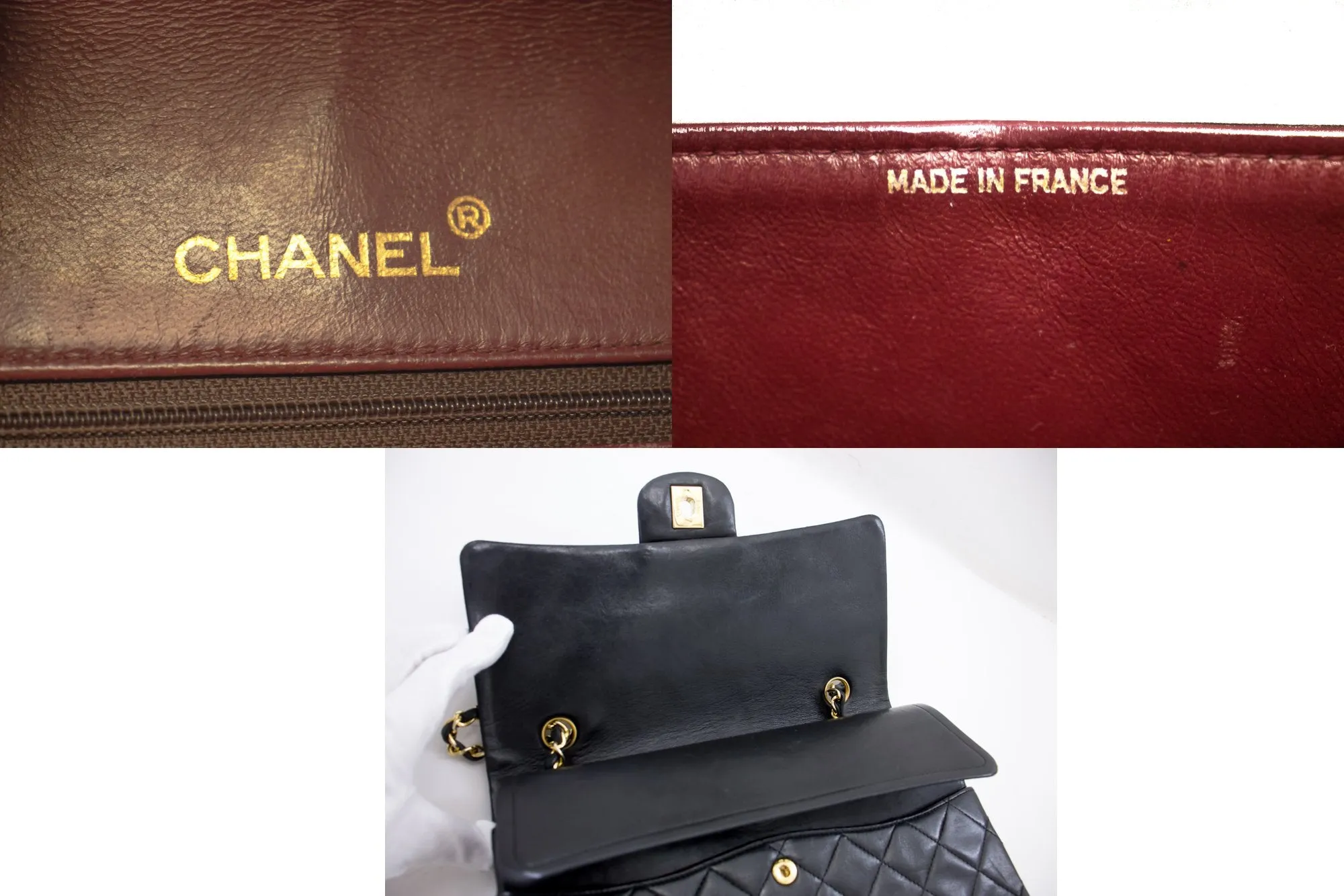 CHANEL 2.55 Double Flap Square Chain Shoulder Bag Black Lambskin i14