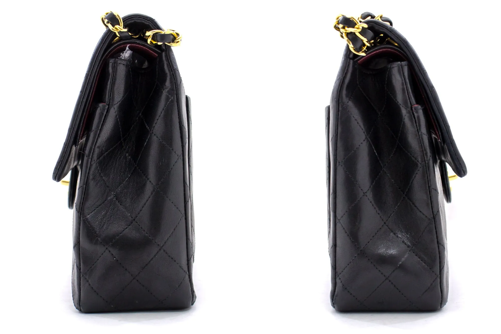 CHANEL 2.55 Double Flap Square Chain Shoulder Bag Black Lambskin i14