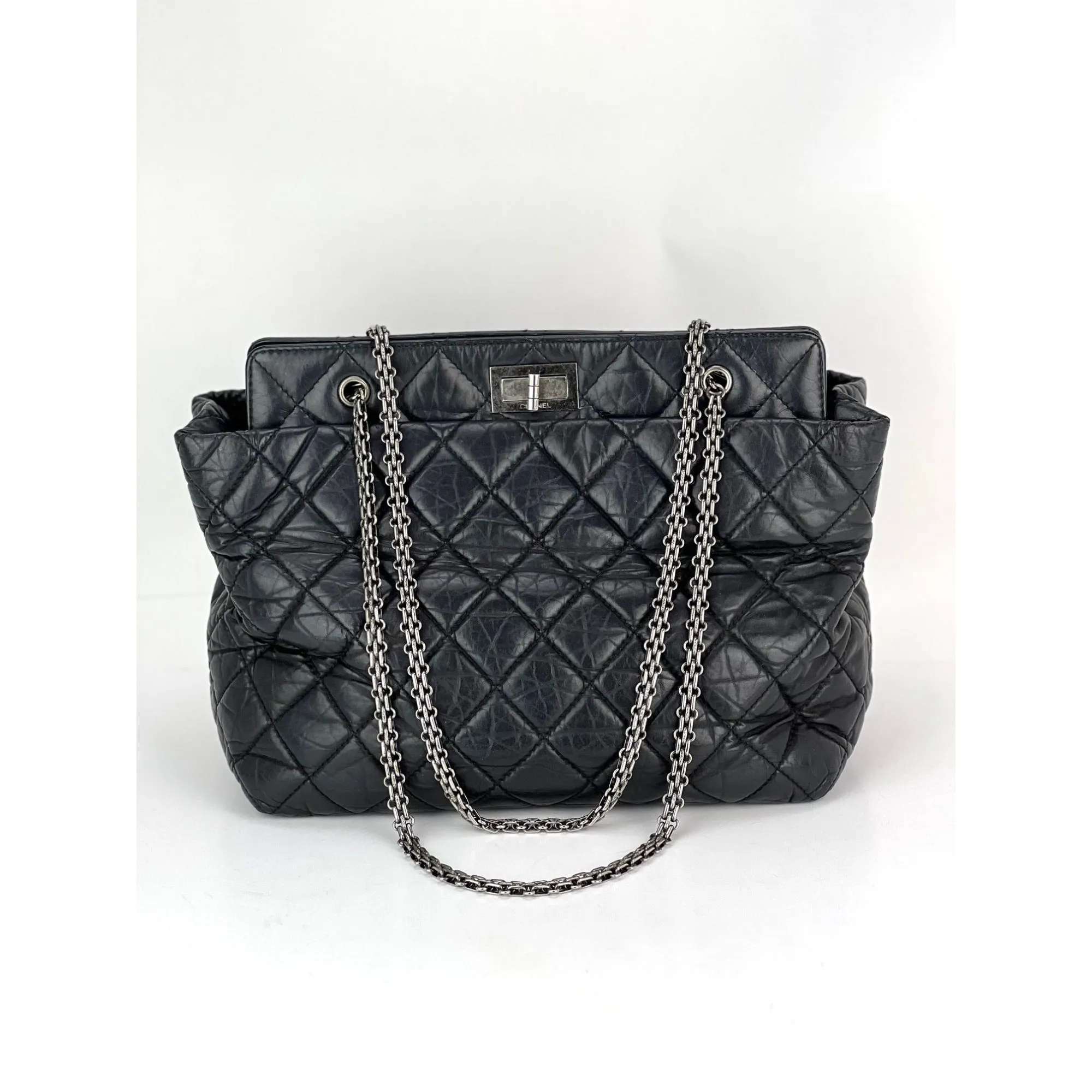 CHANEL 2.55 Reissue Aged Calfskin Black Tote Bag