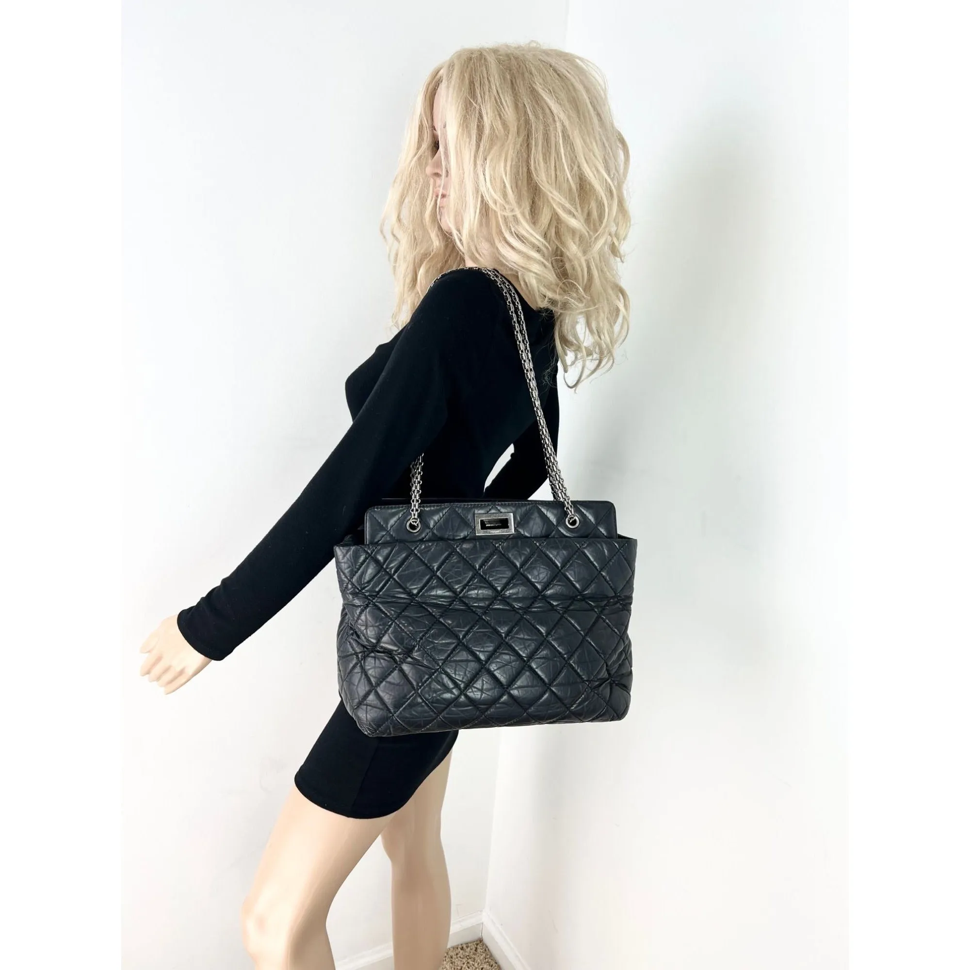 CHANEL 2.55 Reissue Aged Calfskin Black Tote Bag
