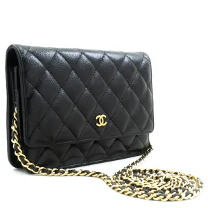 CHANEL Caviar Wallet On Chain WOC Black Shoulder Bag Crossbody n45