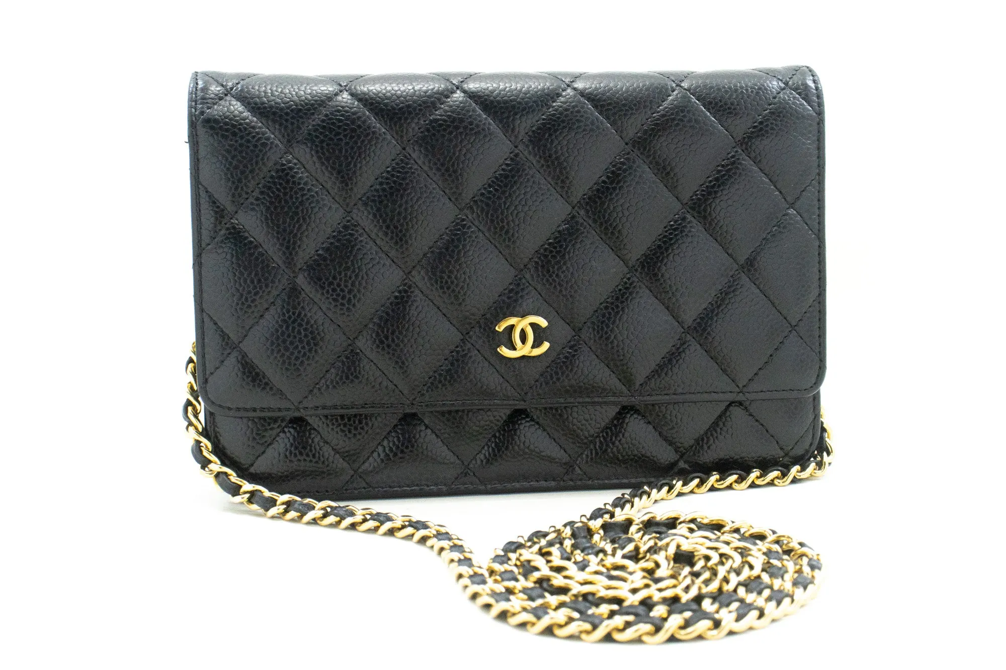 CHANEL Caviar Wallet On Chain WOC Black Shoulder Bag Crossbody n45