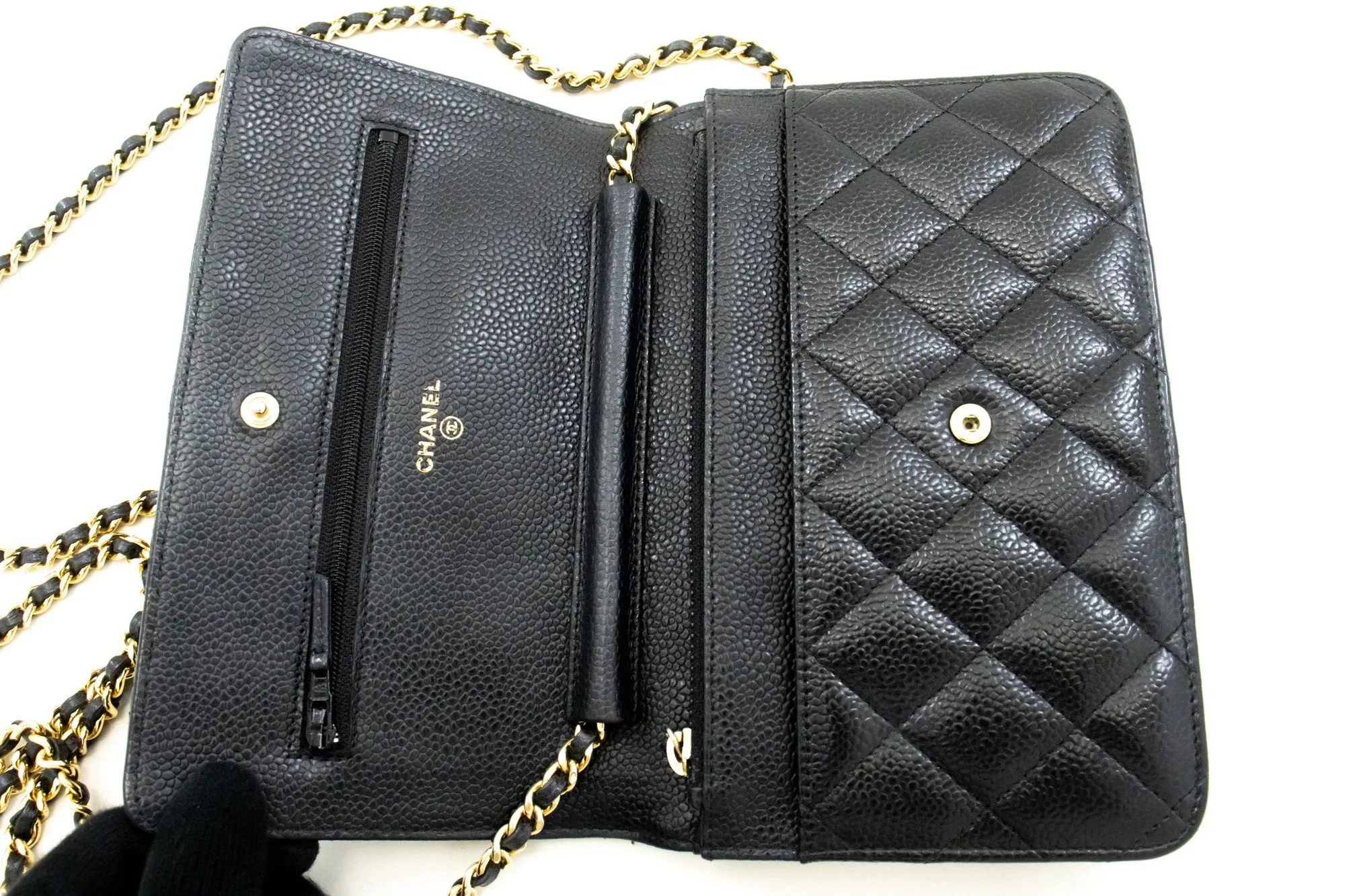 CHANEL Caviar Wallet On Chain WOC Black Shoulder Bag Crossbody n45