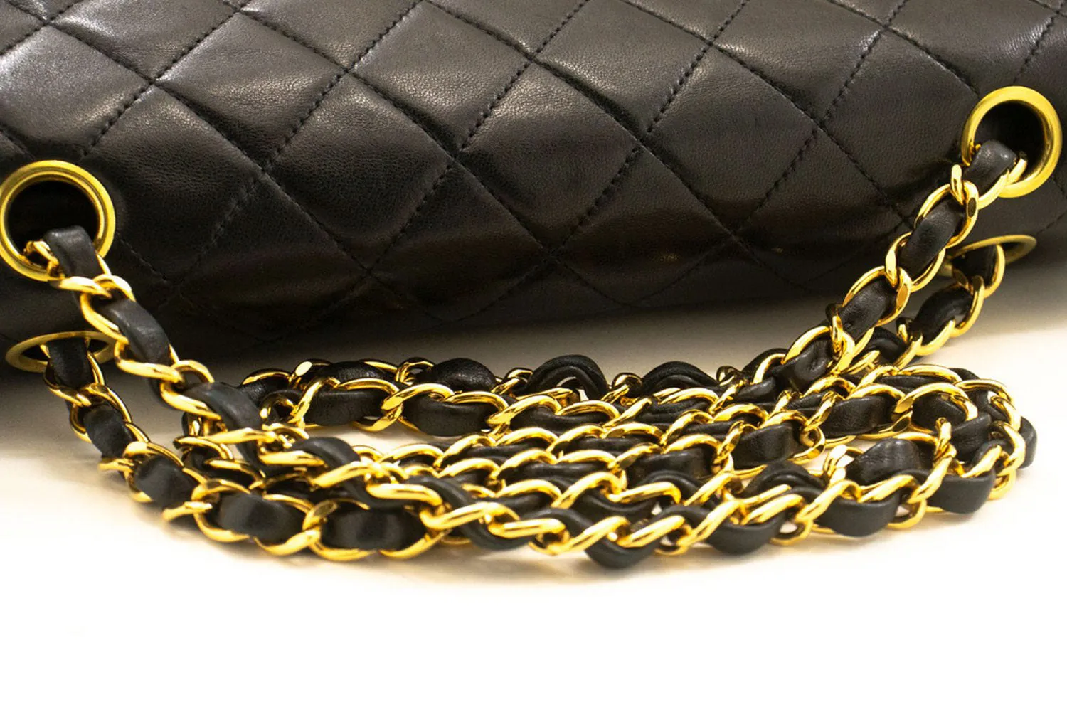 CHANEL Classic Double Flap 10" Chain Shoulder Bag Black Lambskin n89