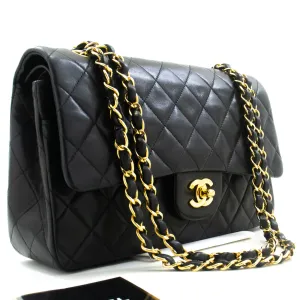CHANEL Classic Double Flap 10" Chain Shoulder Bag Black Lambskin n89