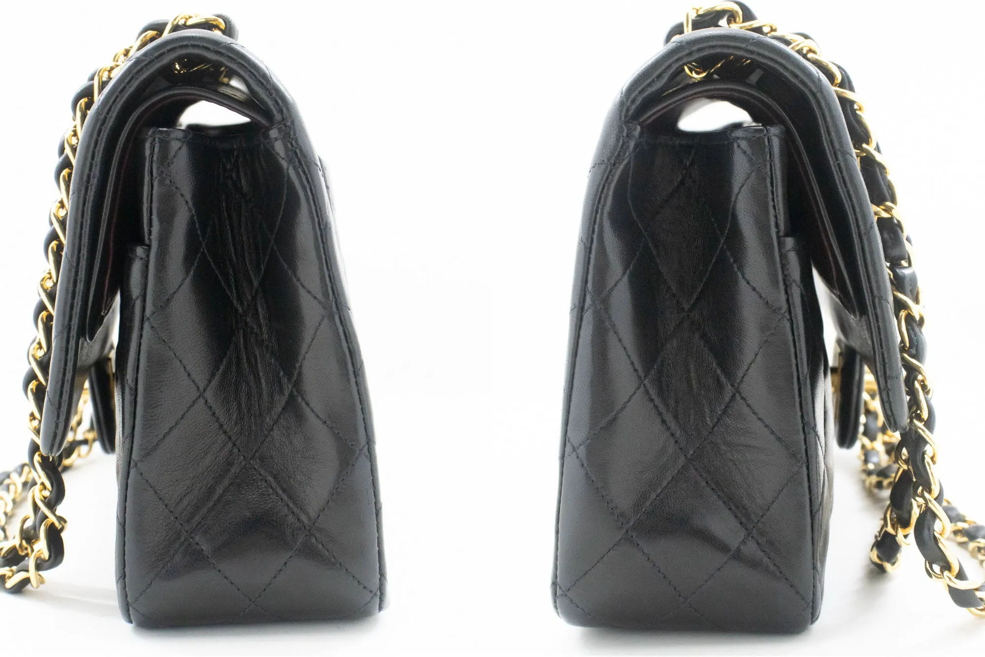 CHANEL Classic Double Flap 10" Chain Shoulder Bag Black Lambskin n89
