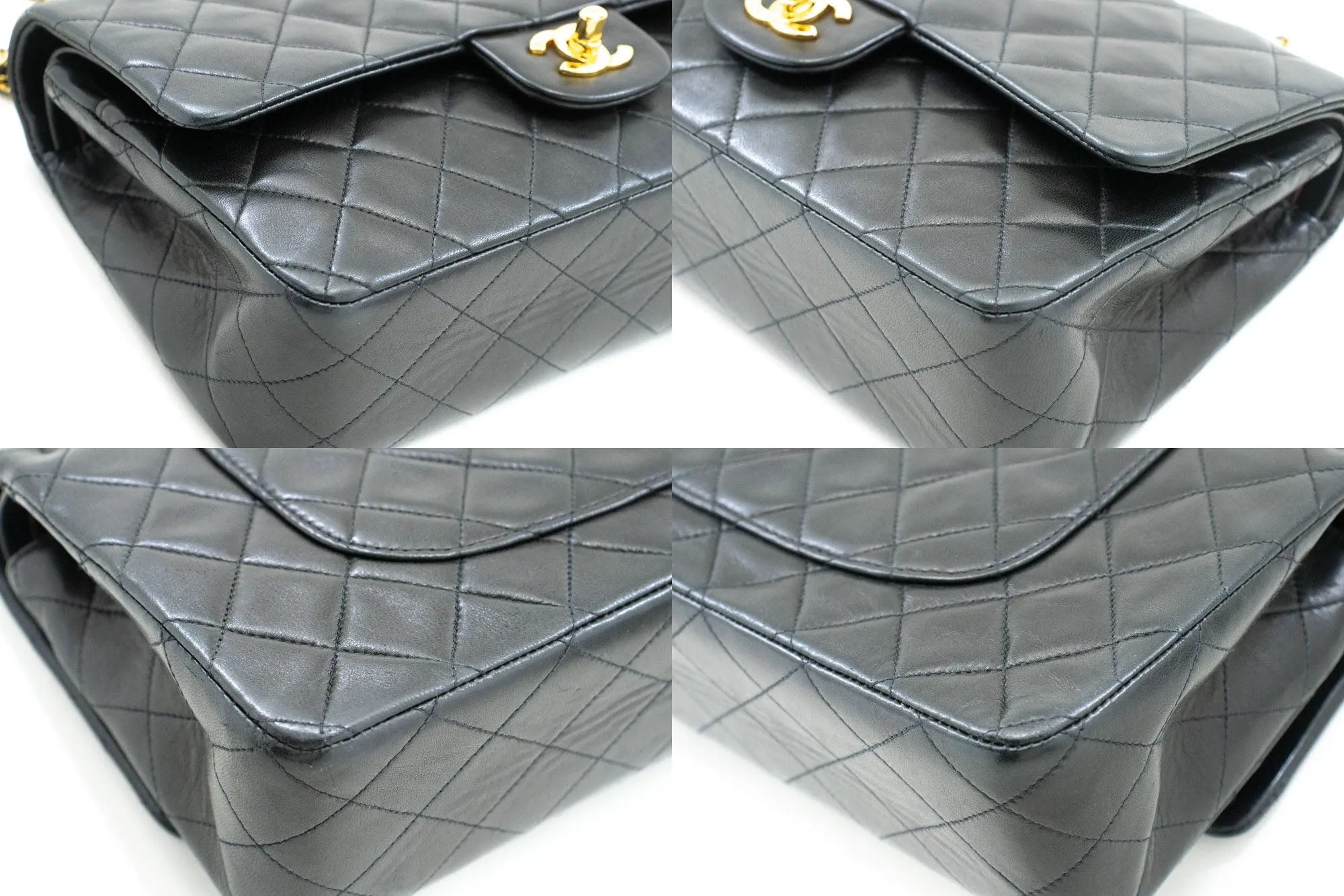 CHANEL Classic Double Flap 10" Chain Shoulder Bag Black Lambskin n89