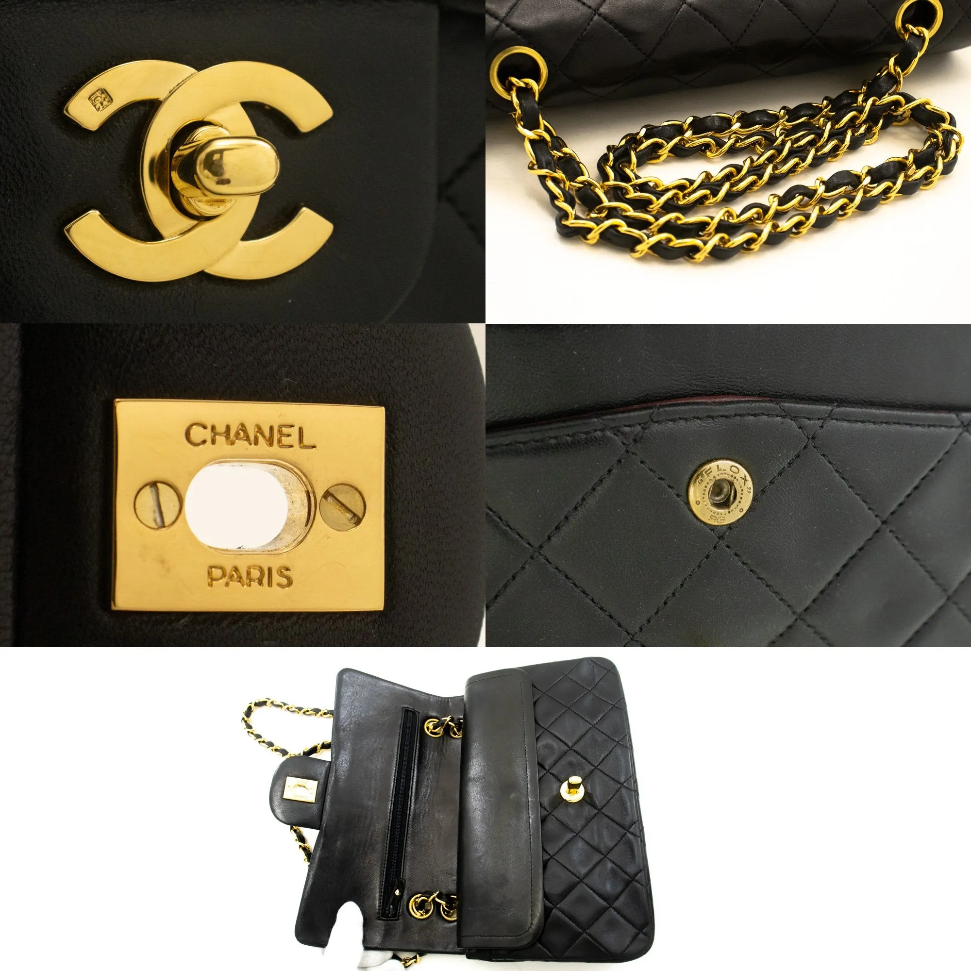 CHANEL Classic Double Flap 9" Chain Shoulder Bag Black Lambskin m31