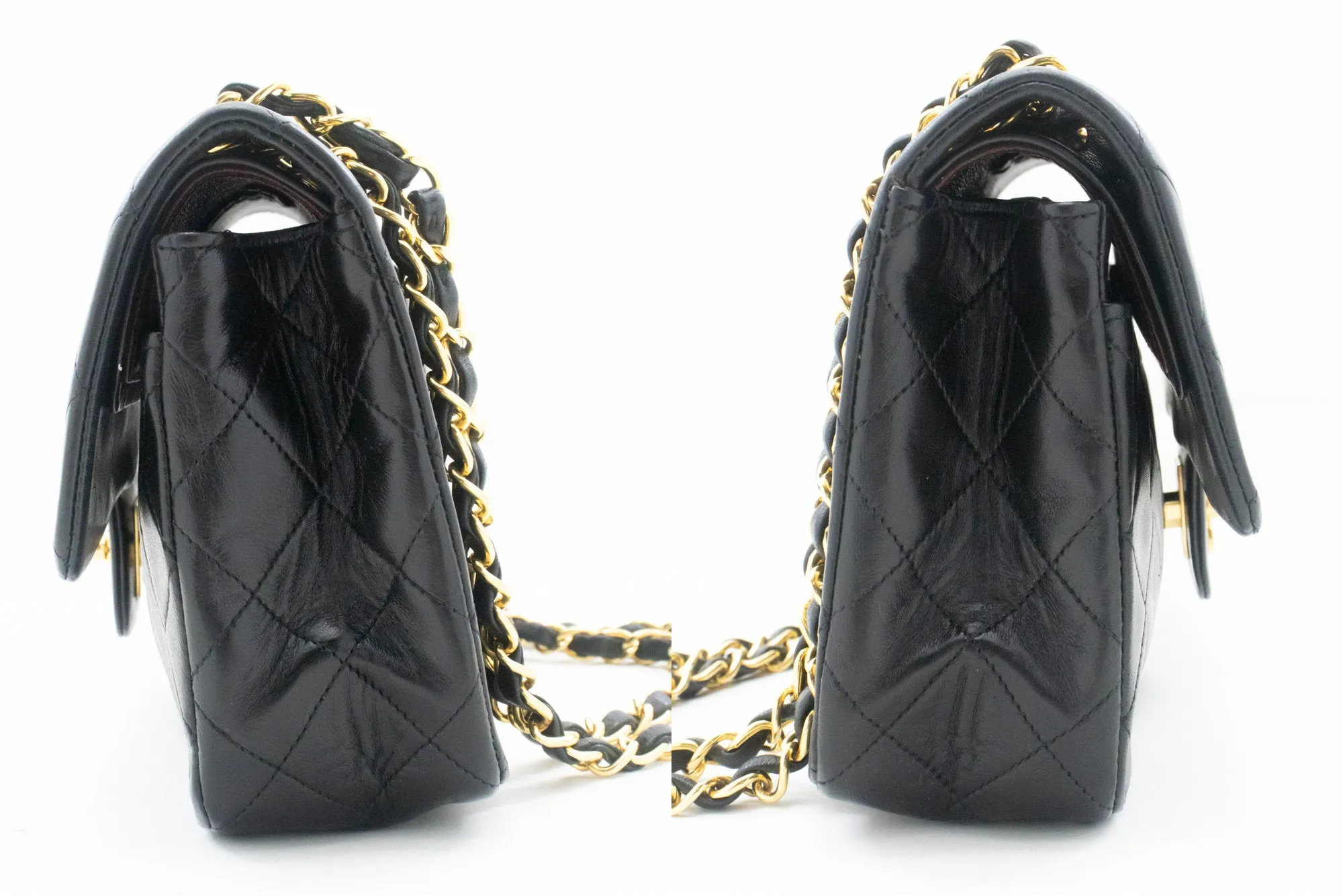 CHANEL Classic Double Flap 9" Chain Shoulder Bag Black Lambskin m31