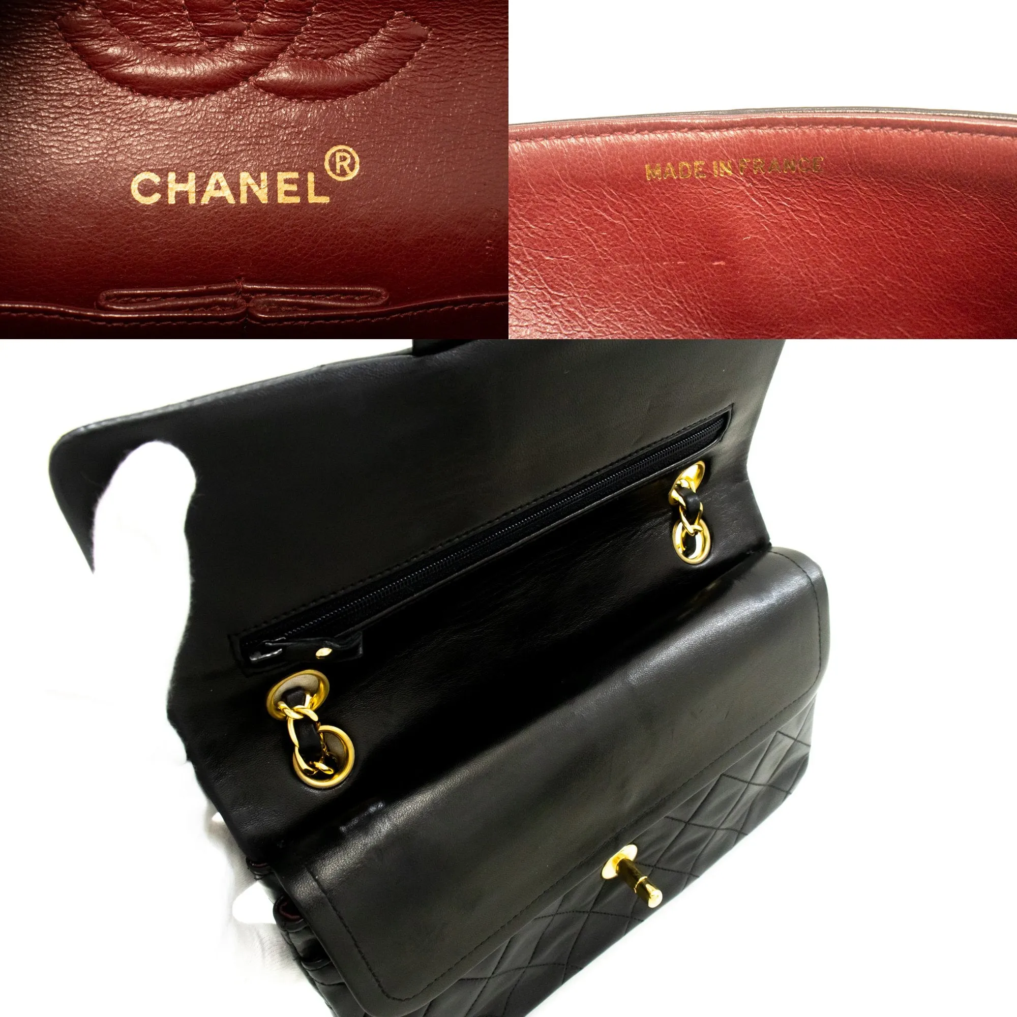 CHANEL Classic Double Flap 9" Chain Shoulder Bag Black Lambskin m31
