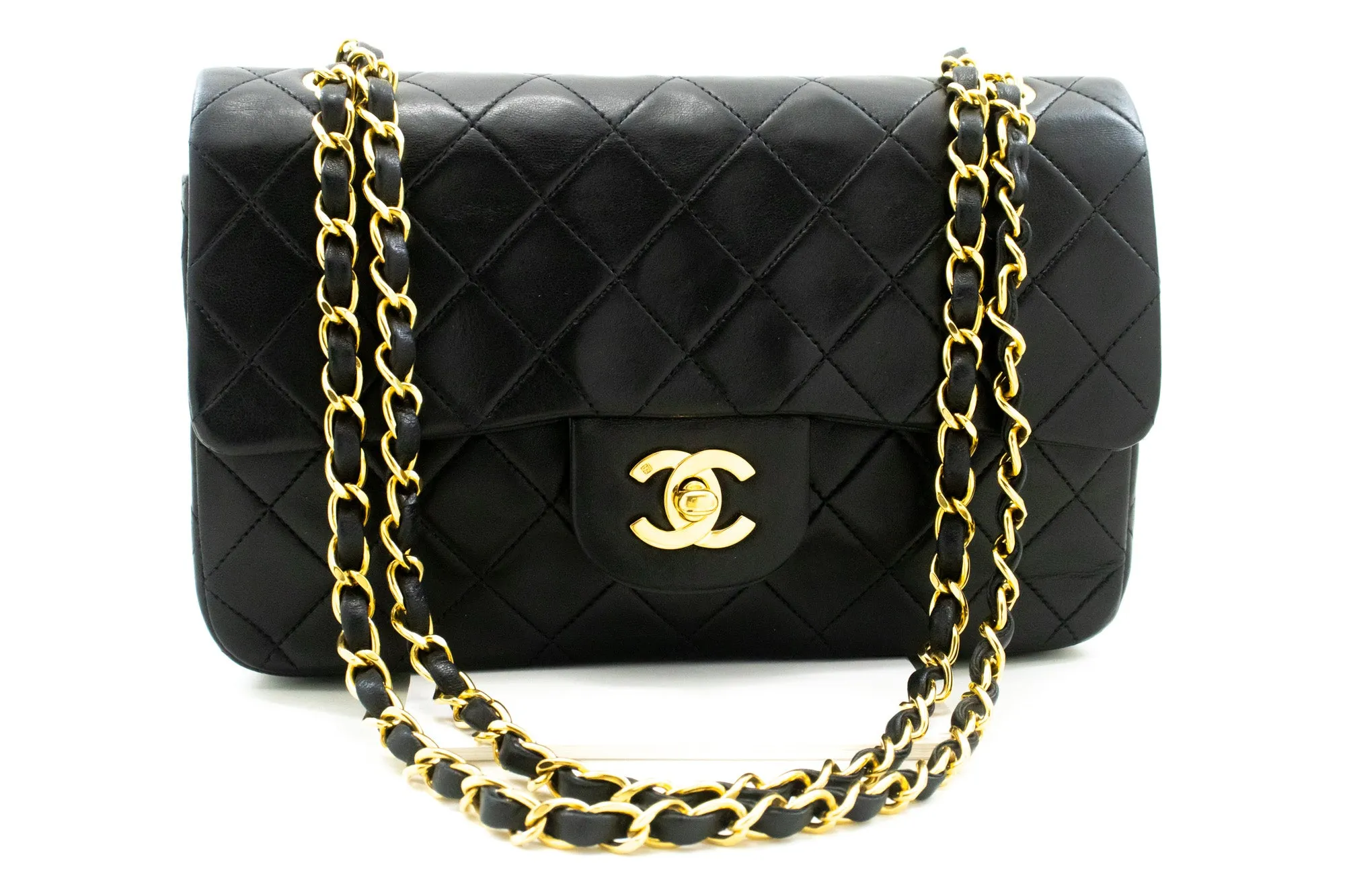 CHANEL Classic Double Flap 9" Chain Shoulder Bag Black Lambskin m31