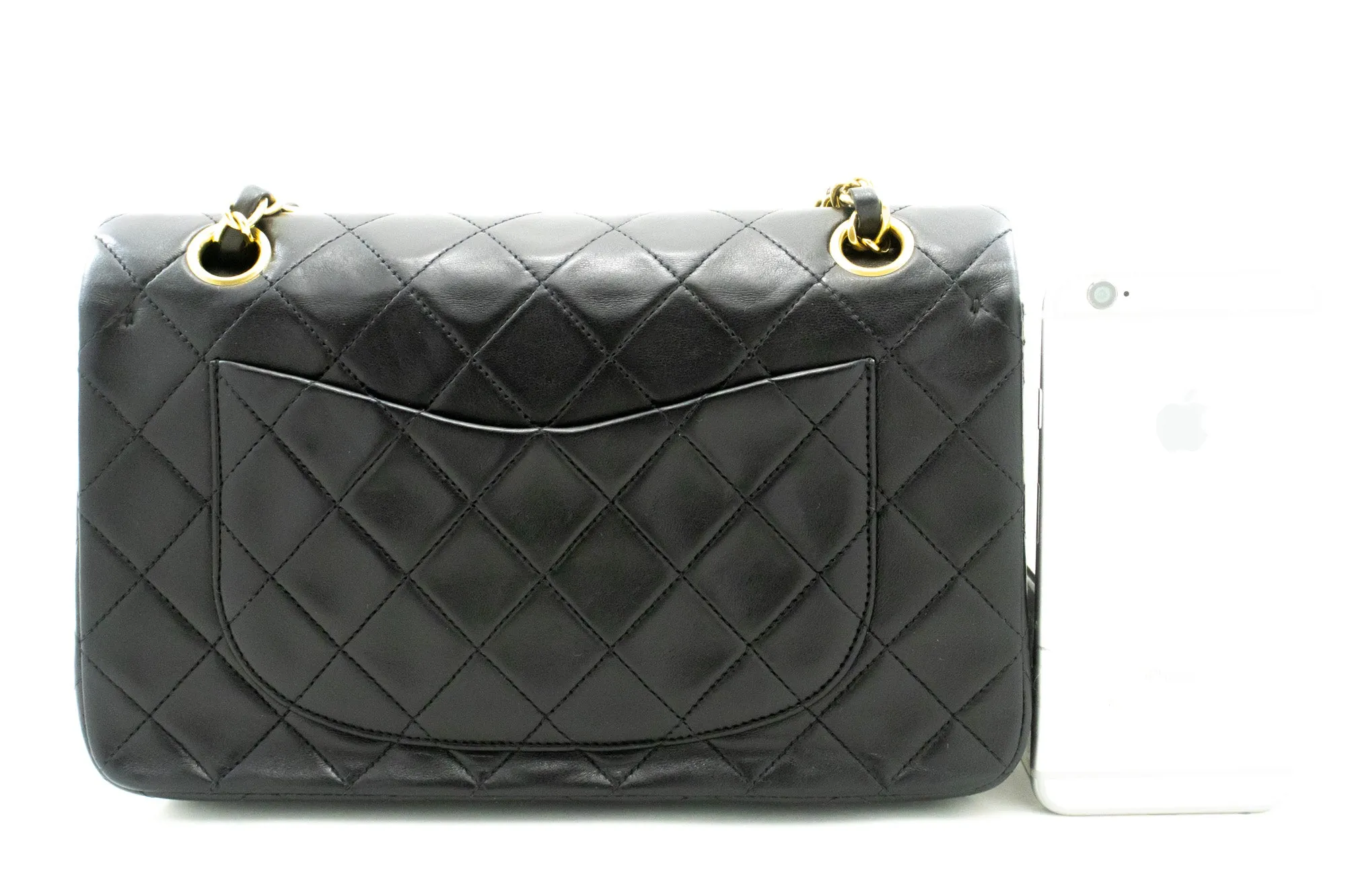 CHANEL Classic Double Flap 9" Chain Shoulder Bag Black Lambskin m31
