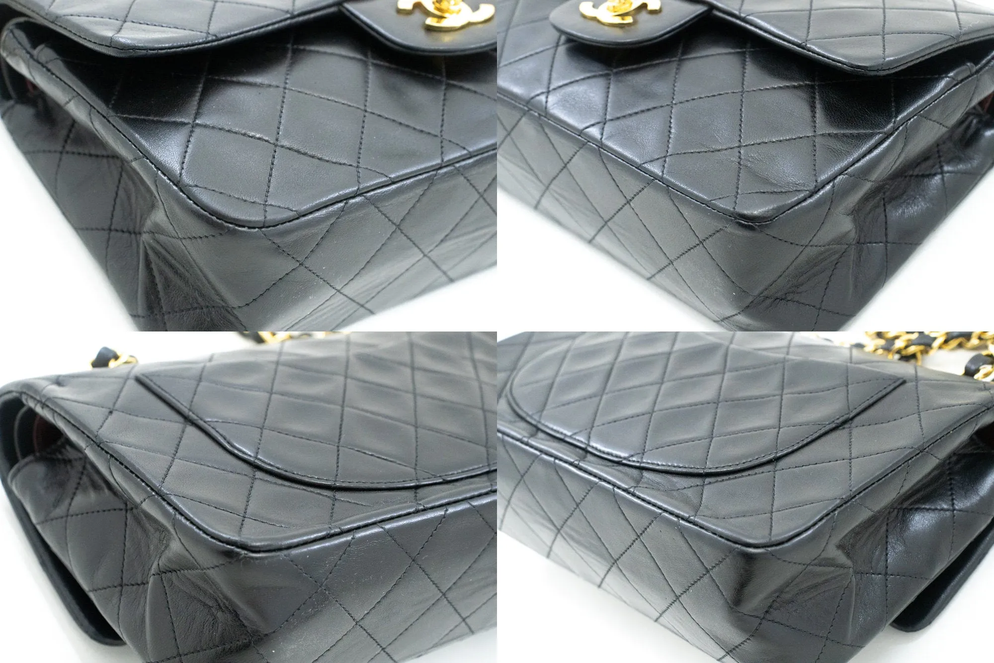 CHANEL Classic Double Flap 9" Chain Shoulder Bag Black Lambskin m31
