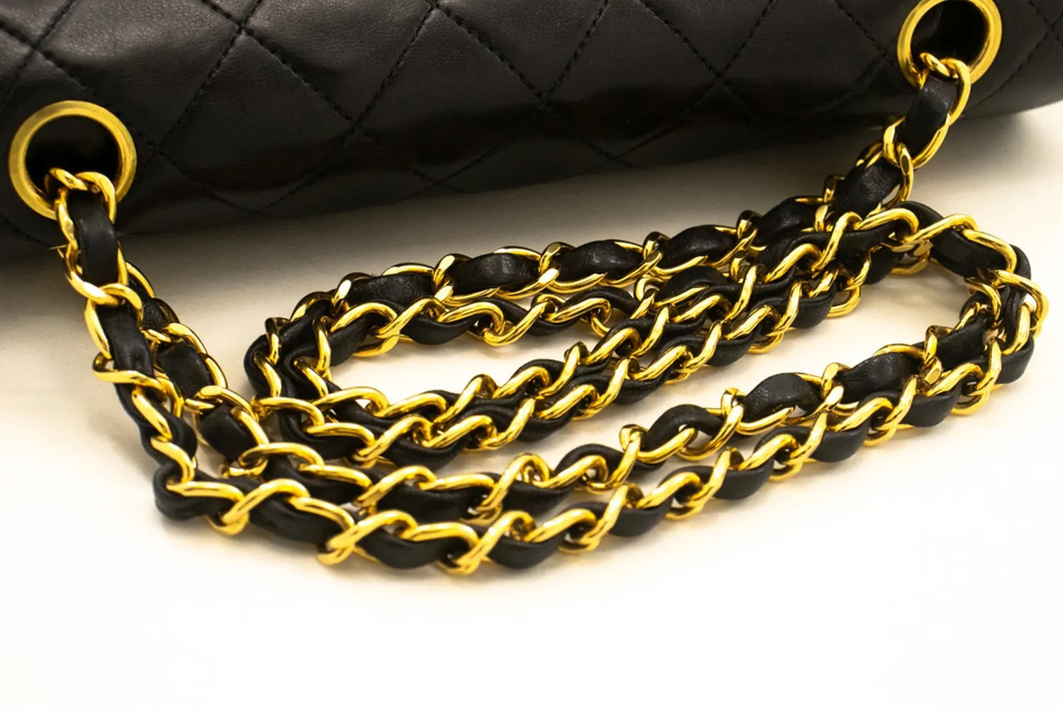 CHANEL Classic Double Flap 9" Chain Shoulder Bag Black Lambskin m31