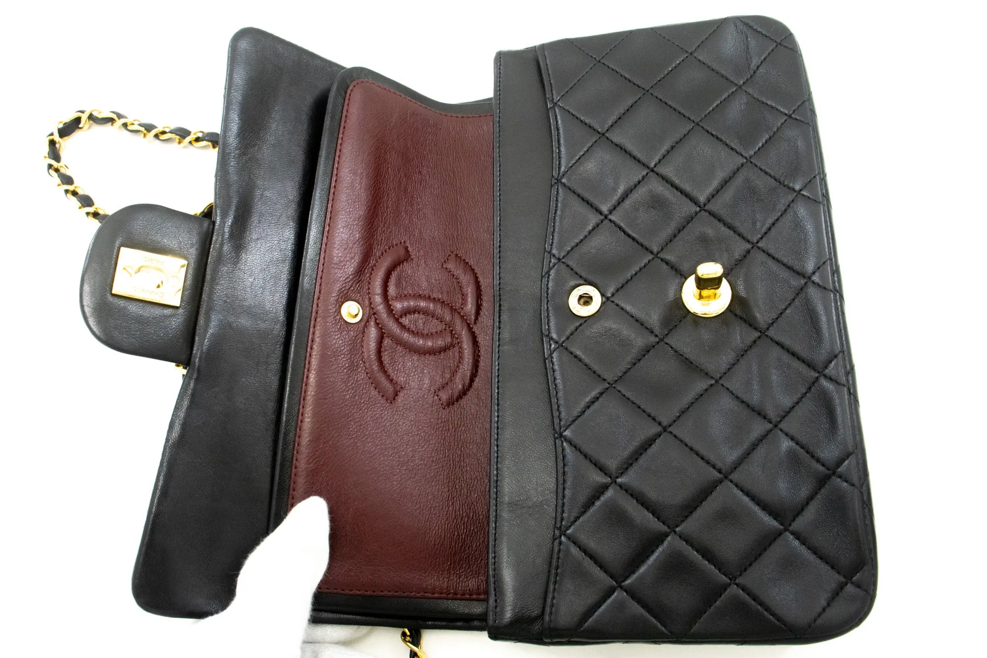 CHANEL Classic Double Flap 9" Chain Shoulder Bag Black Lambskin m31