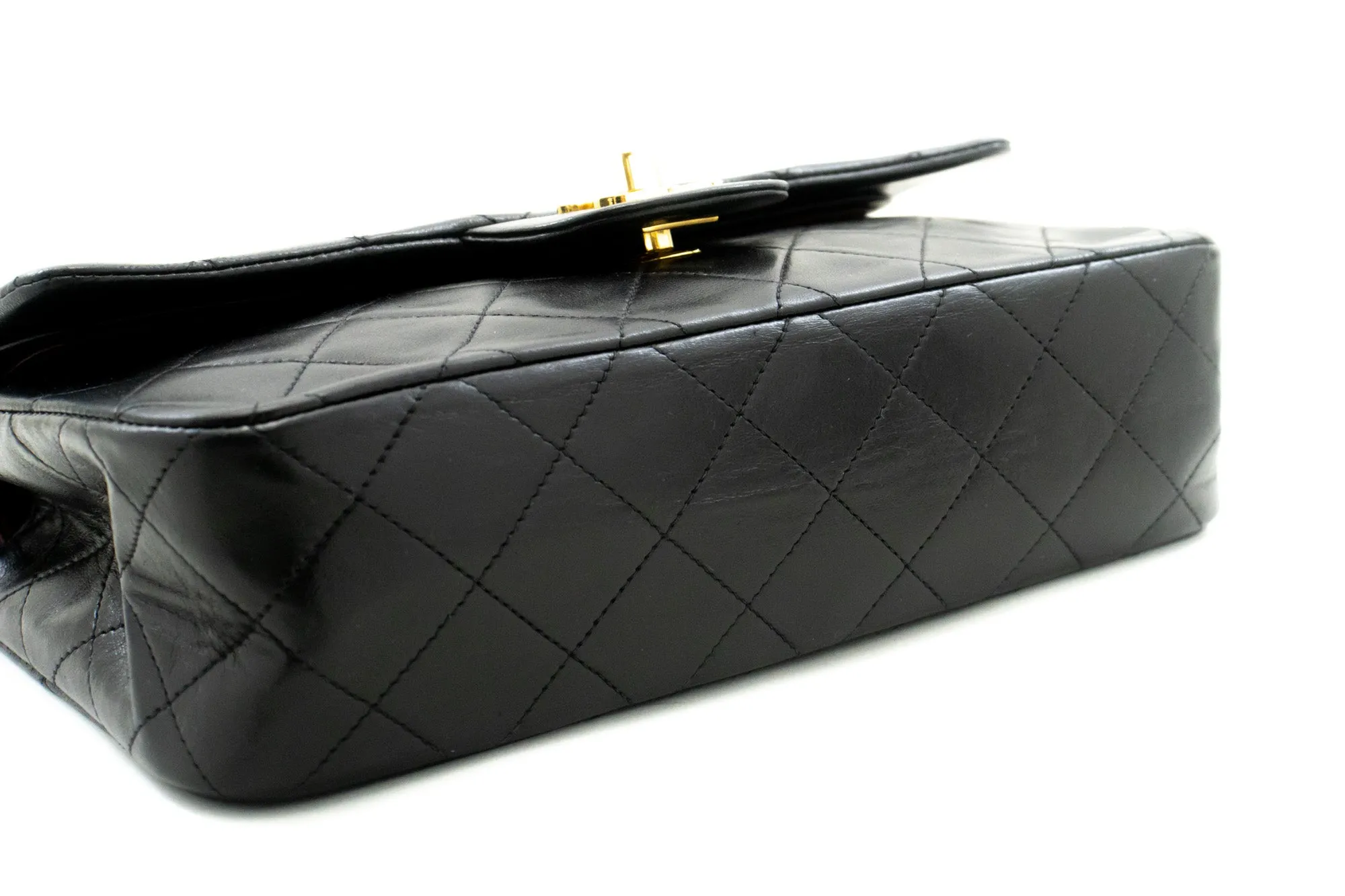 CHANEL Classic Double Flap 9" Chain Shoulder Bag Black Lambskin m31