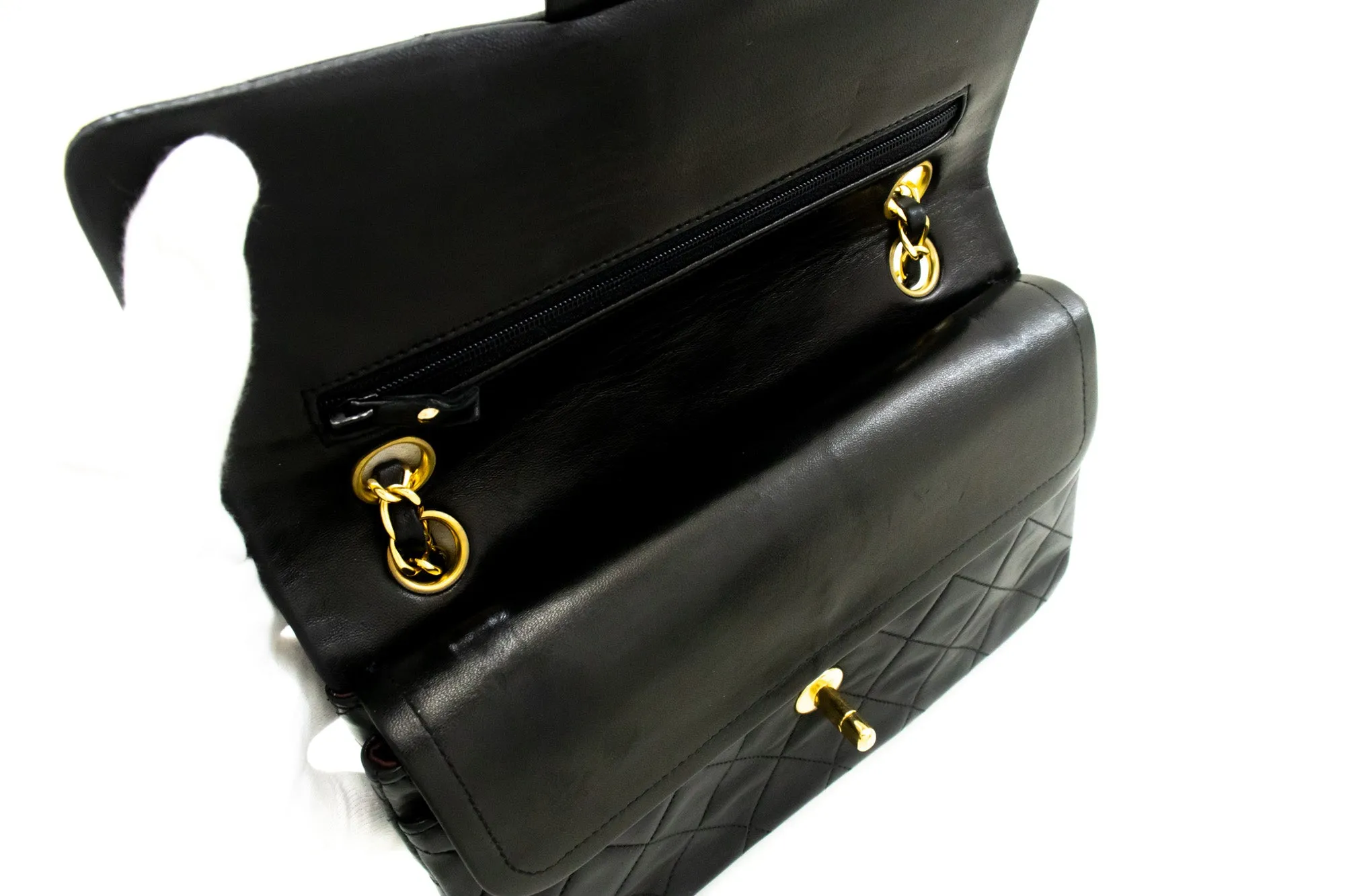 CHANEL Classic Double Flap 9" Chain Shoulder Bag Black Lambskin m31