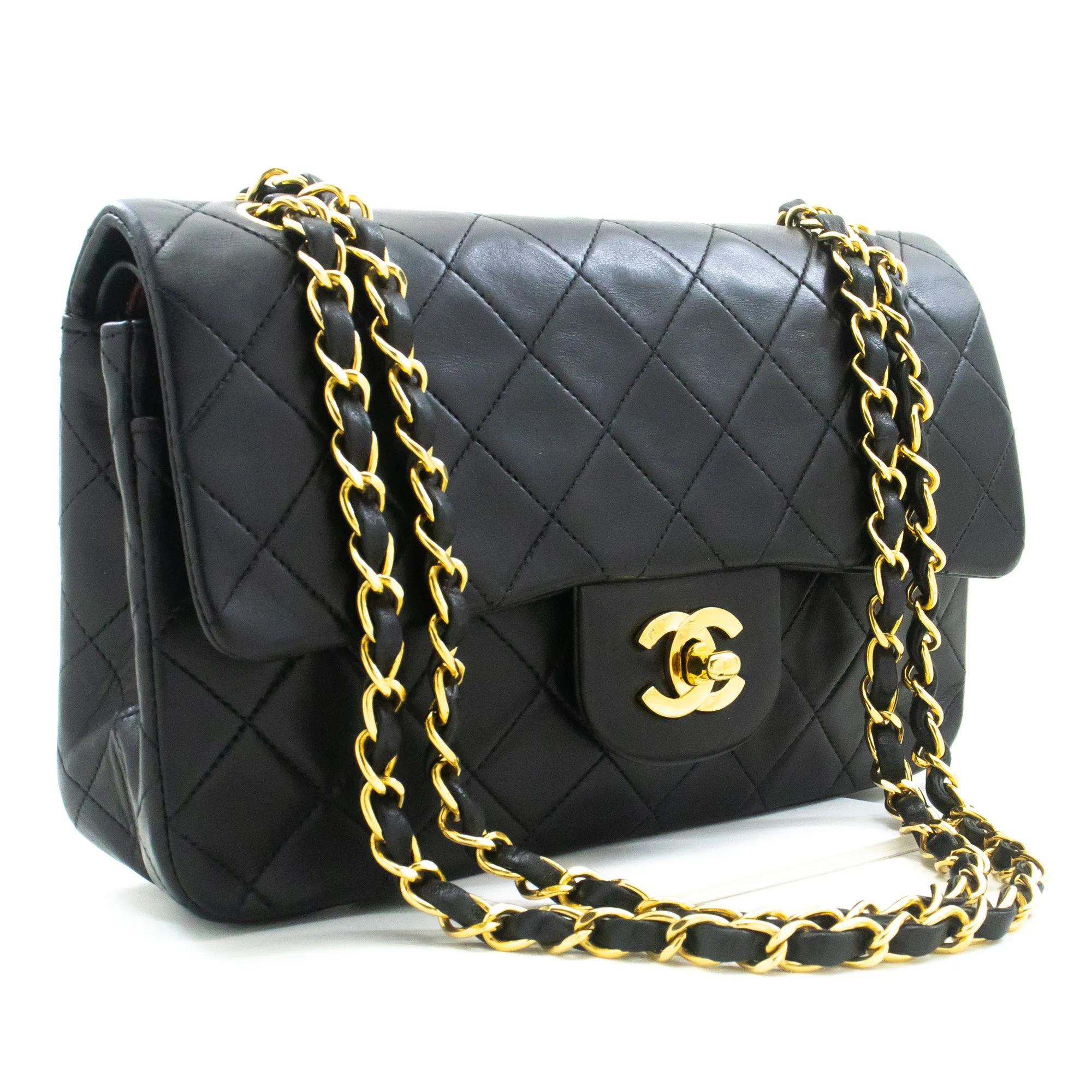 CHANEL Classic Double Flap 9" Chain Shoulder Bag Black Lambskin m31