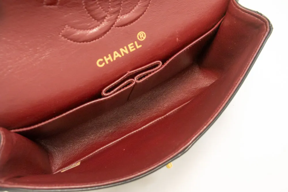 CHANEL Classic Double Flap 9" Chain Shoulder Bag Black Lambskin m31