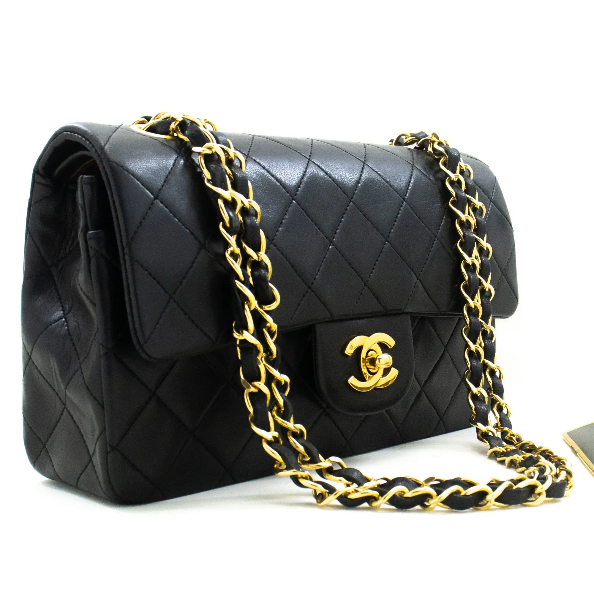 CHANEL Classic Double Flap 9" Chain Shoulder Bag Black Lambskin n08