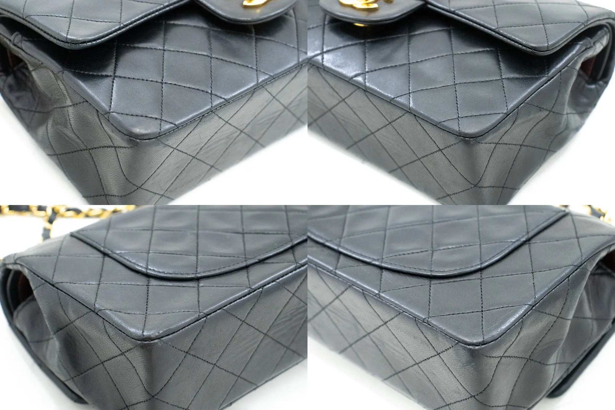 CHANEL Classic Double Flap 9" Chain Shoulder Bag Black Lambskin n08