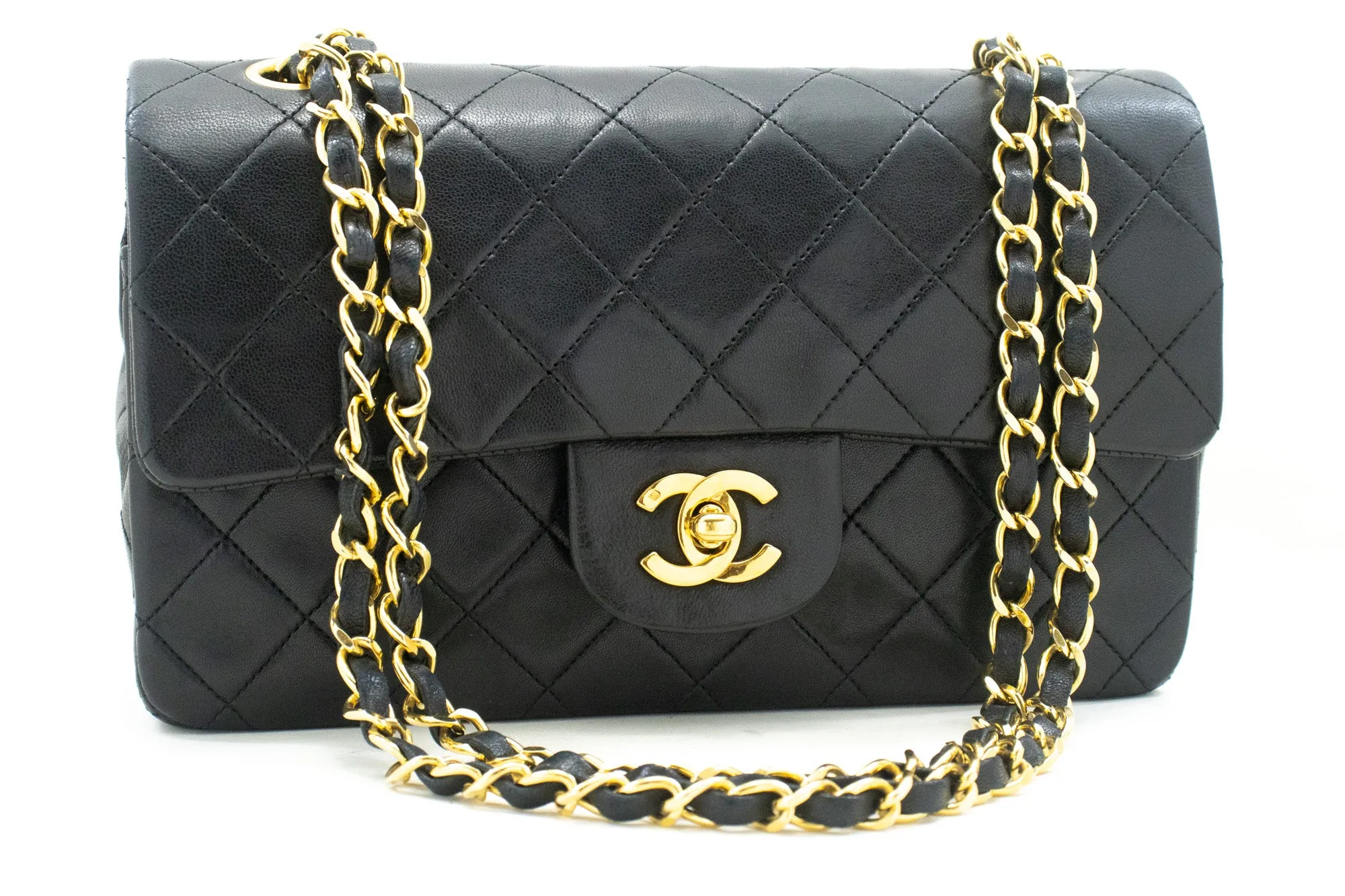 CHANEL Classic Double Flap 9" Chain Shoulder Bag Black Lambskin n08
