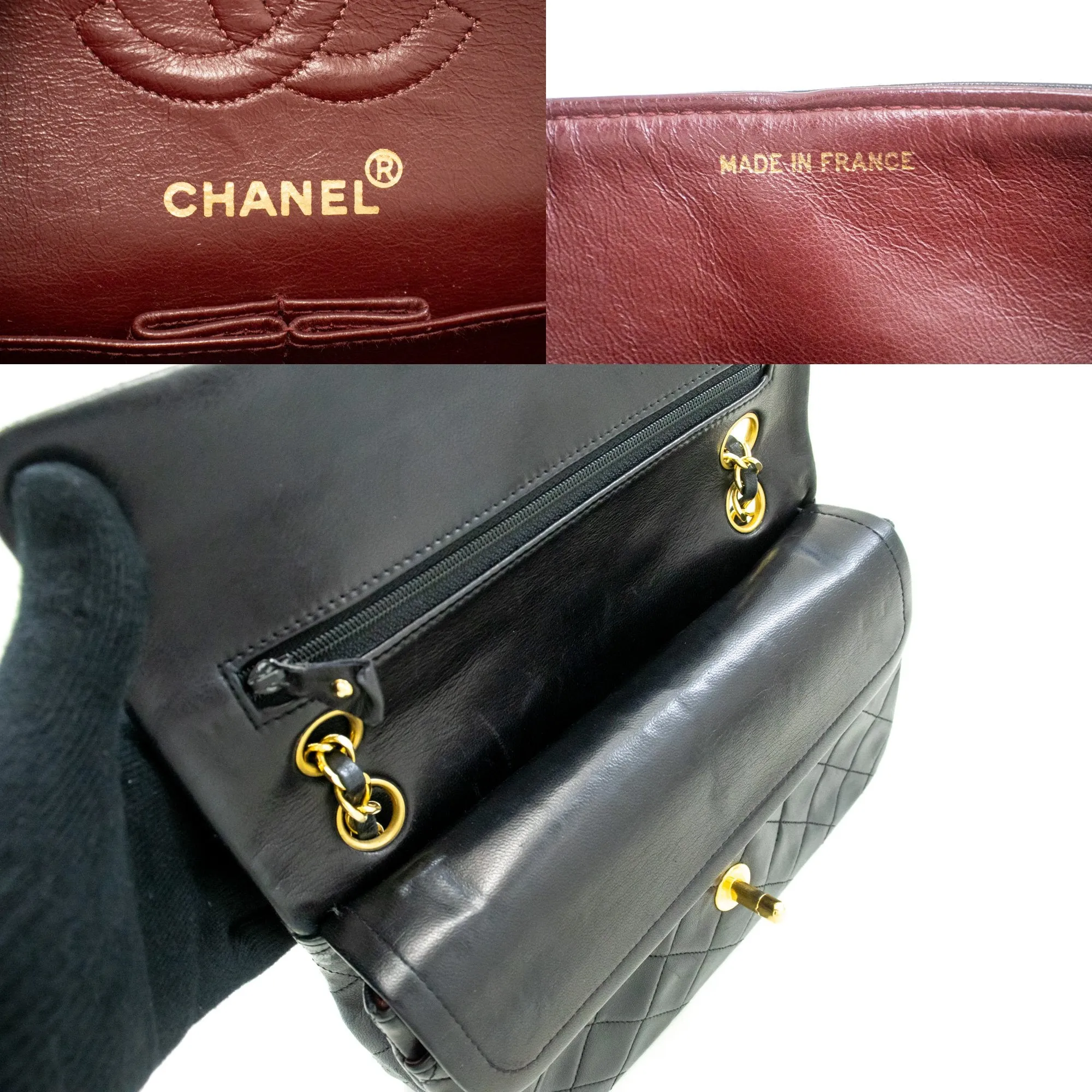 CHANEL Classic Double Flap 9" Chain Shoulder Bag Black Lambskin n08
