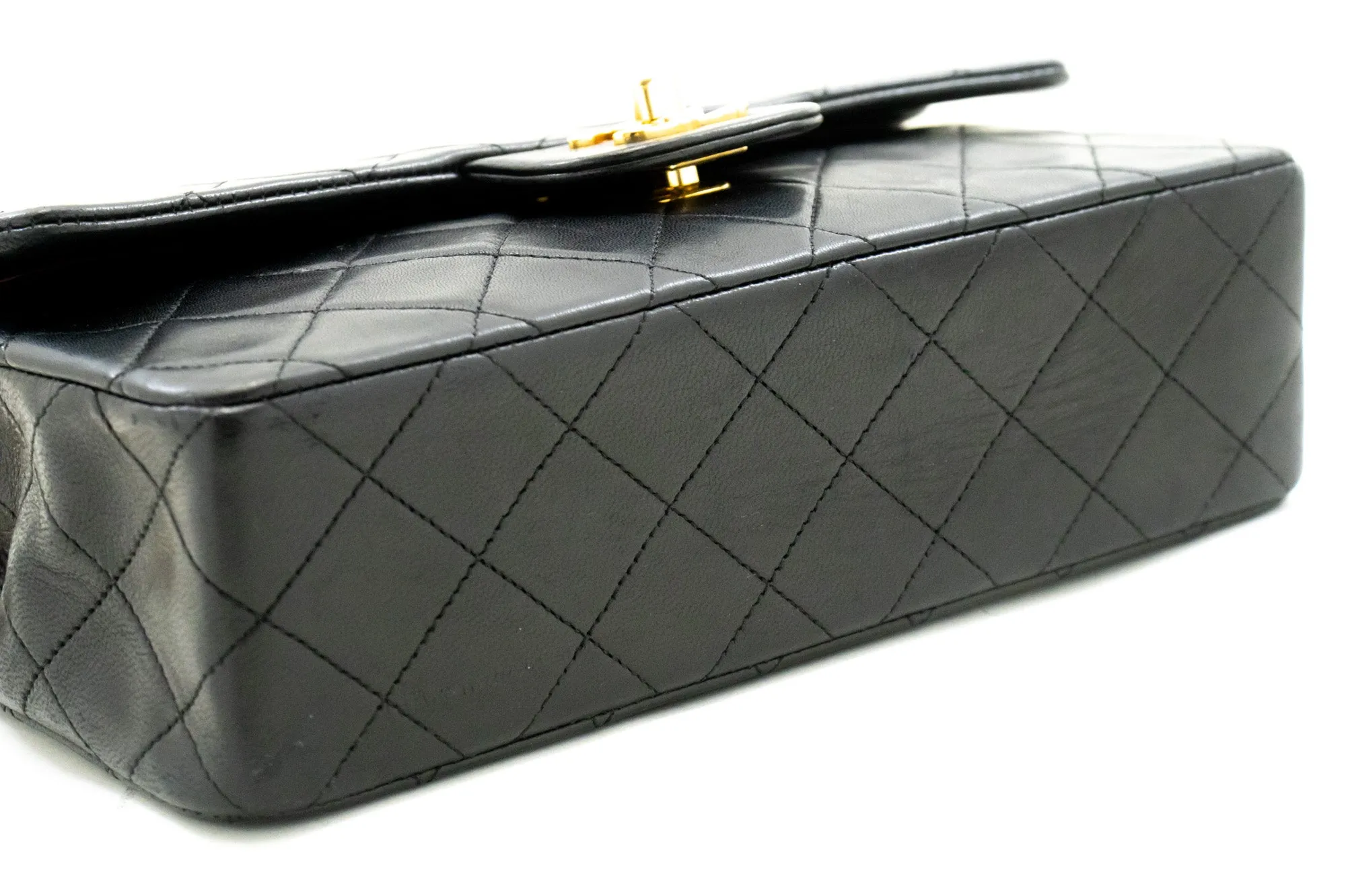 CHANEL Classic Double Flap 9" Chain Shoulder Bag Black Lambskin n08