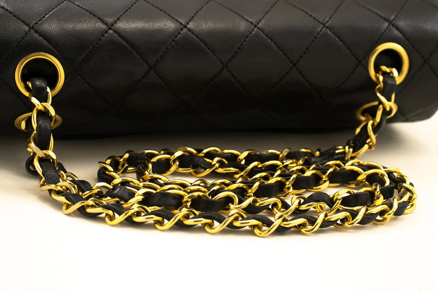 CHANEL Classic Double Flap 9" Chain Shoulder Bag Black Lambskin n08