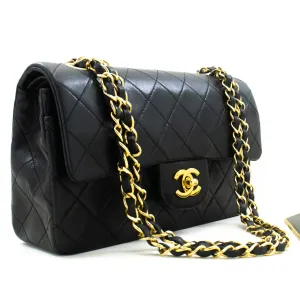CHANEL Classic Double Flap 9" Chain Shoulder Bag Black Lambskin n08