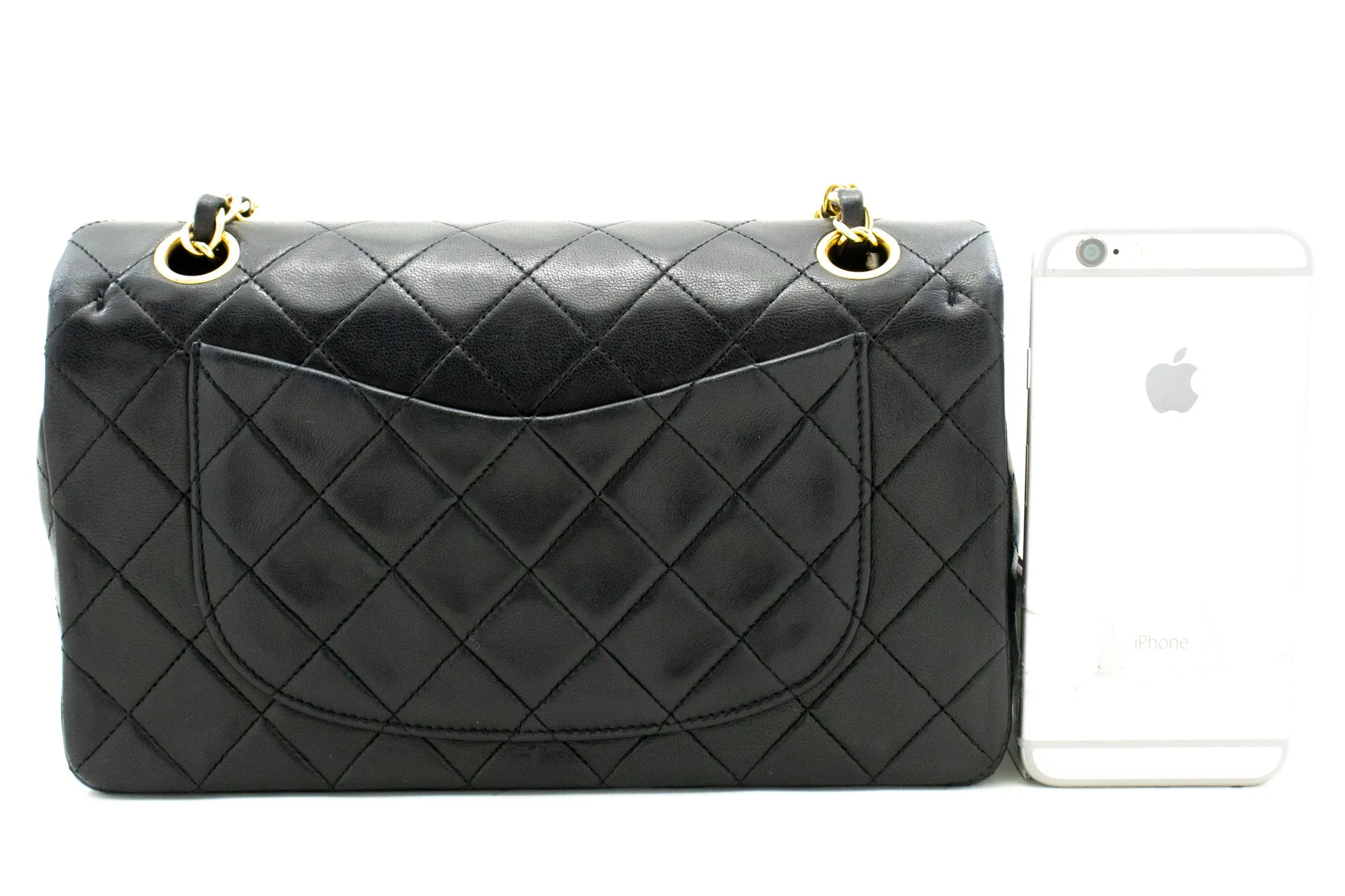 CHANEL Classic Double Flap 9" Chain Shoulder Bag Black Lambskin n08