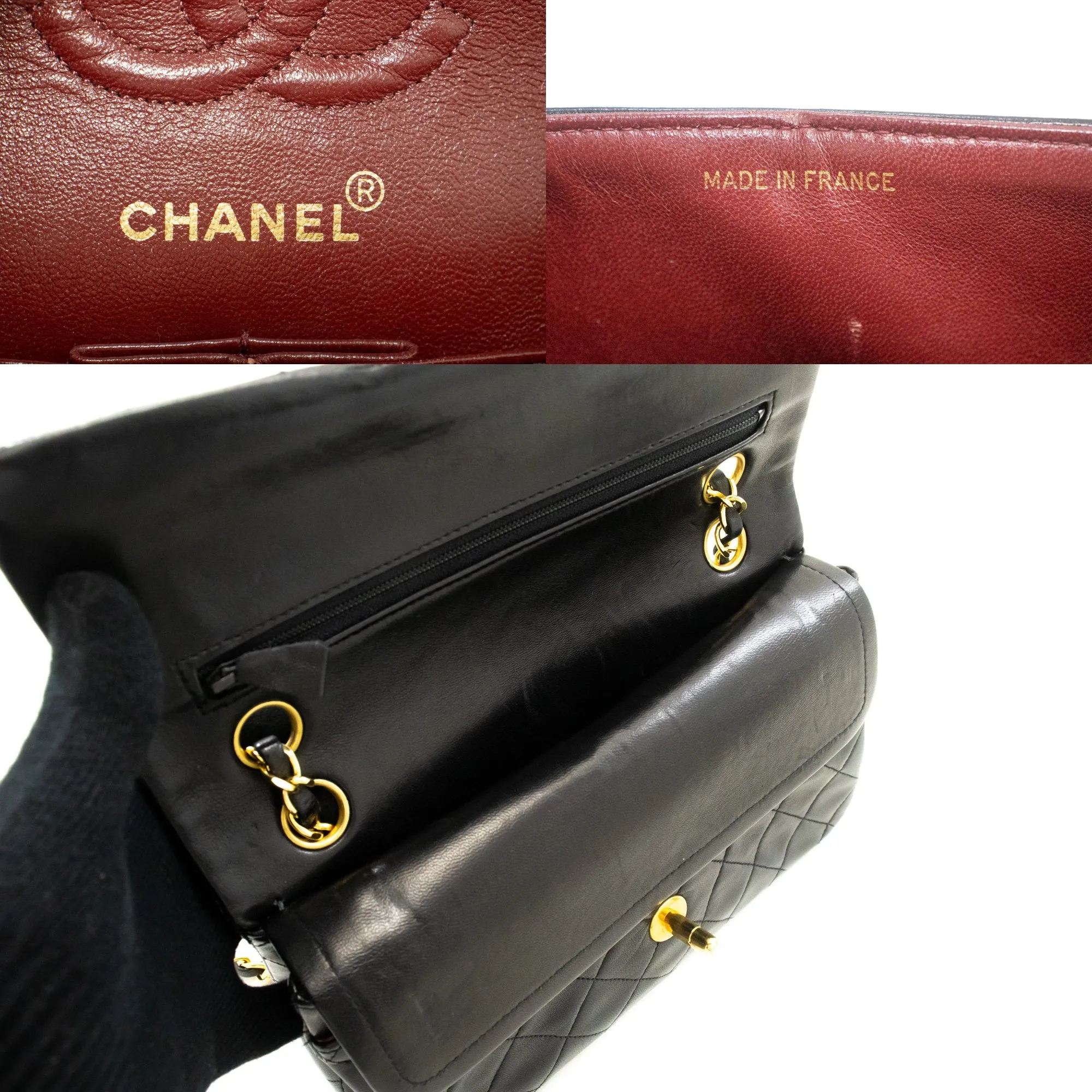 CHANEL Classic Double Flap 9" Chain Shoulder Bag Black Lambskin n86