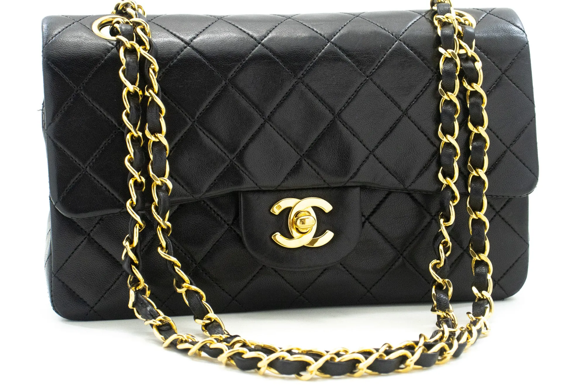 CHANEL Classic Double Flap 9" Chain Shoulder Bag Black Lambskin n86