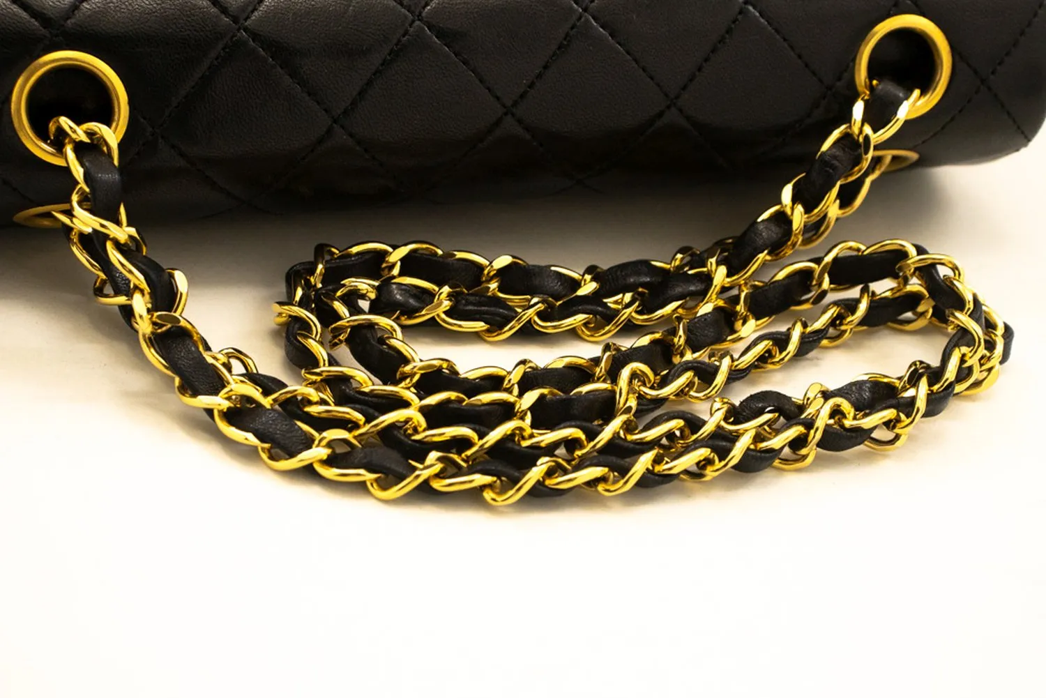 CHANEL Classic Double Flap 9" Chain Shoulder Bag Black Lambskin n86
