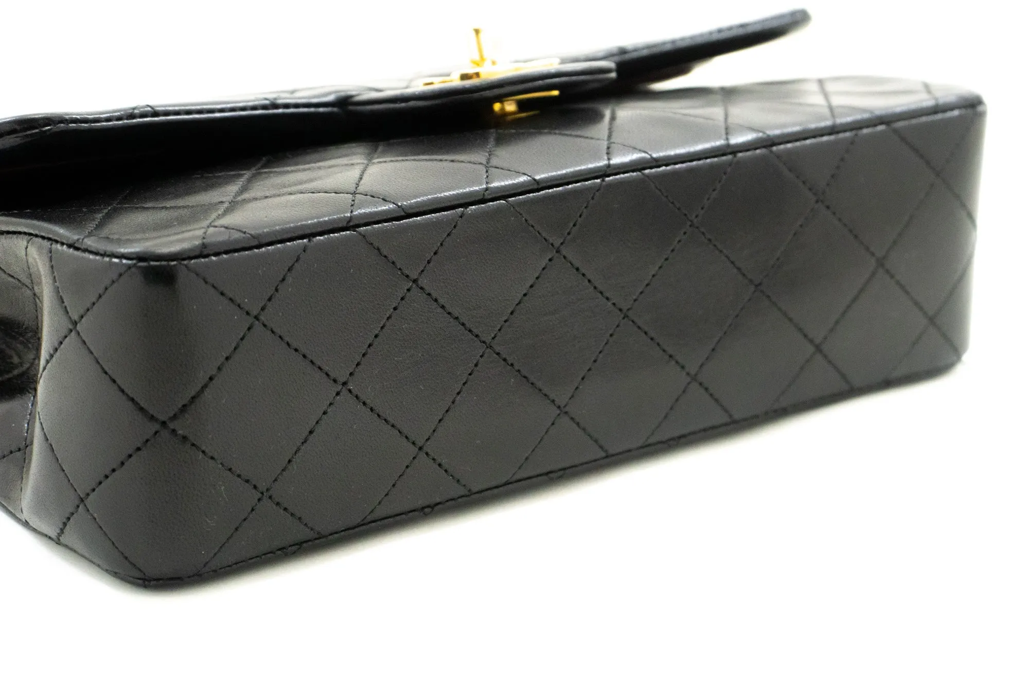 CHANEL Classic Double Flap 9" Chain Shoulder Bag Black Lambskin n86