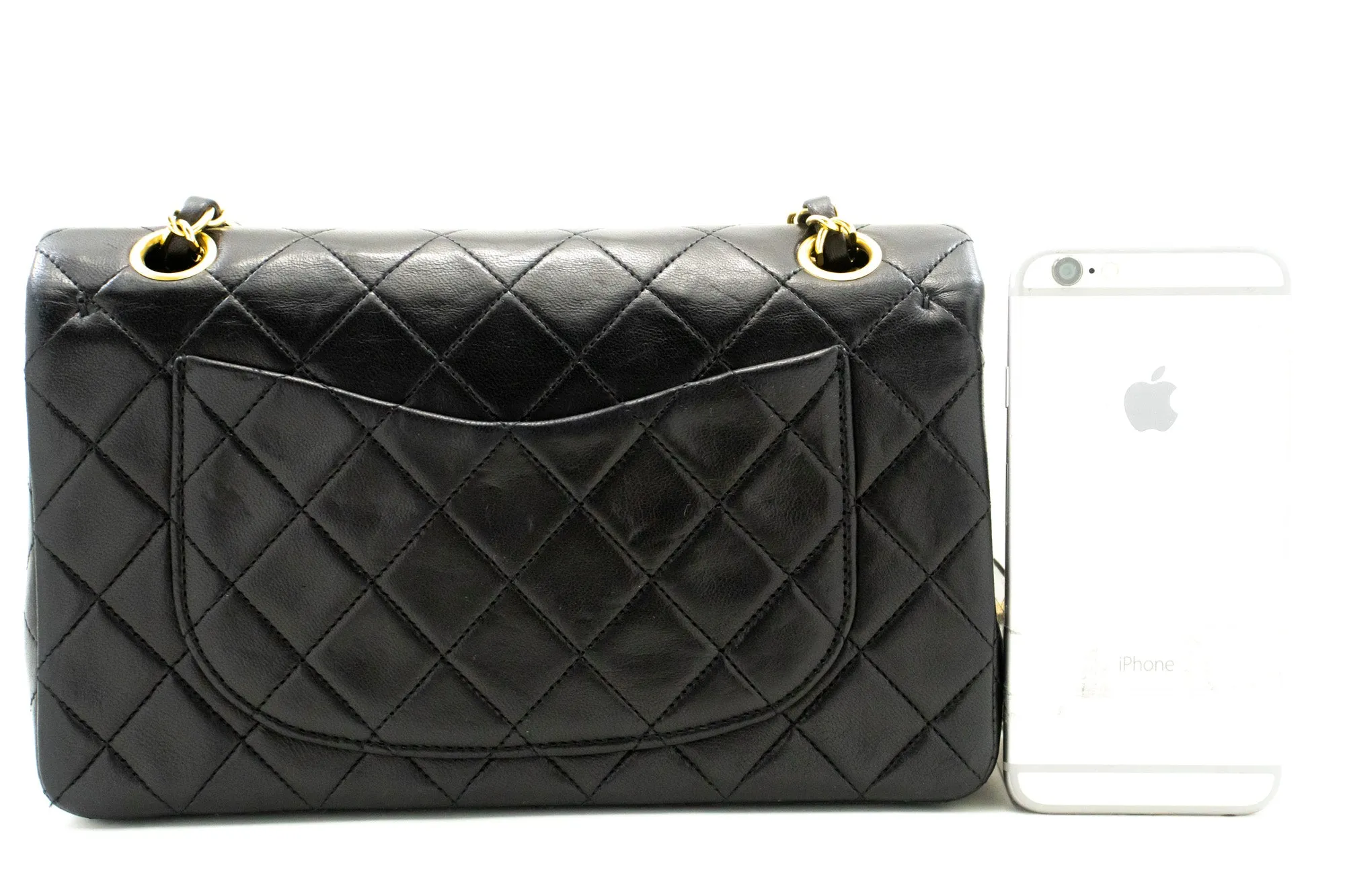 CHANEL Classic Double Flap 9" Chain Shoulder Bag Black Lambskin n86
