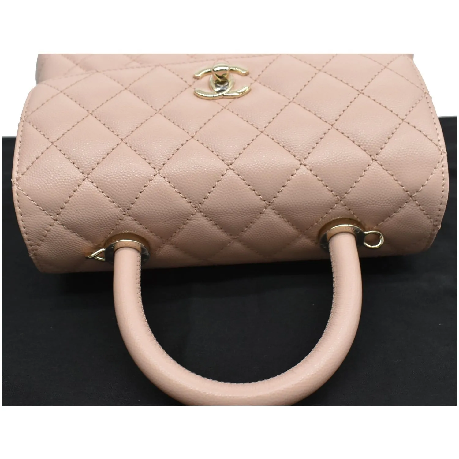 CHANEL Coco Mini Top Handle Flap Caviar Leather Shoulder Bag Pink
