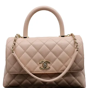 CHANEL Coco Mini Top Handle Flap Caviar Leather Shoulder Bag Pink
