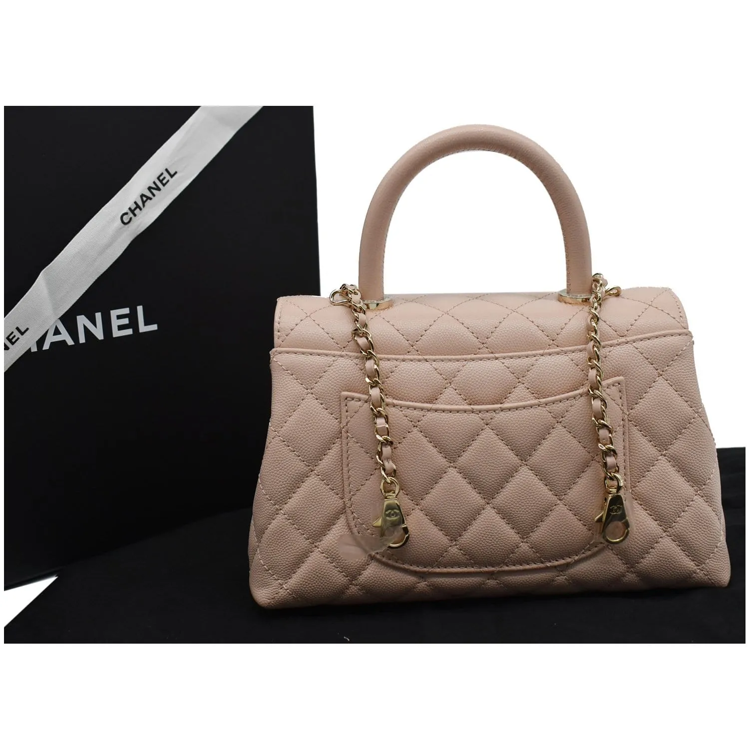 CHANEL Coco Mini Top Handle Flap Caviar Leather Shoulder Bag Pink