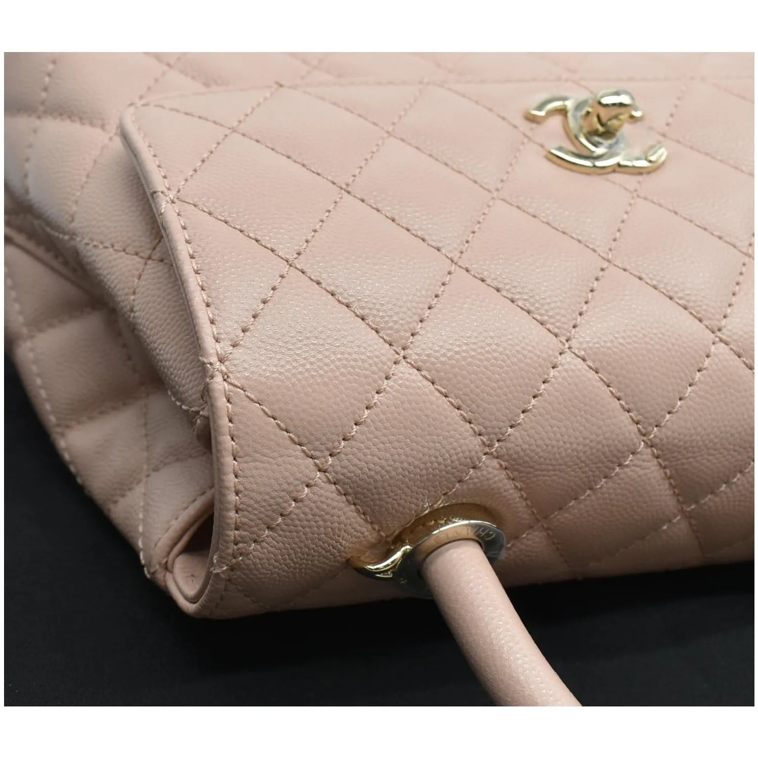 CHANEL Coco Mini Top Handle Flap Caviar Leather Shoulder Bag Pink