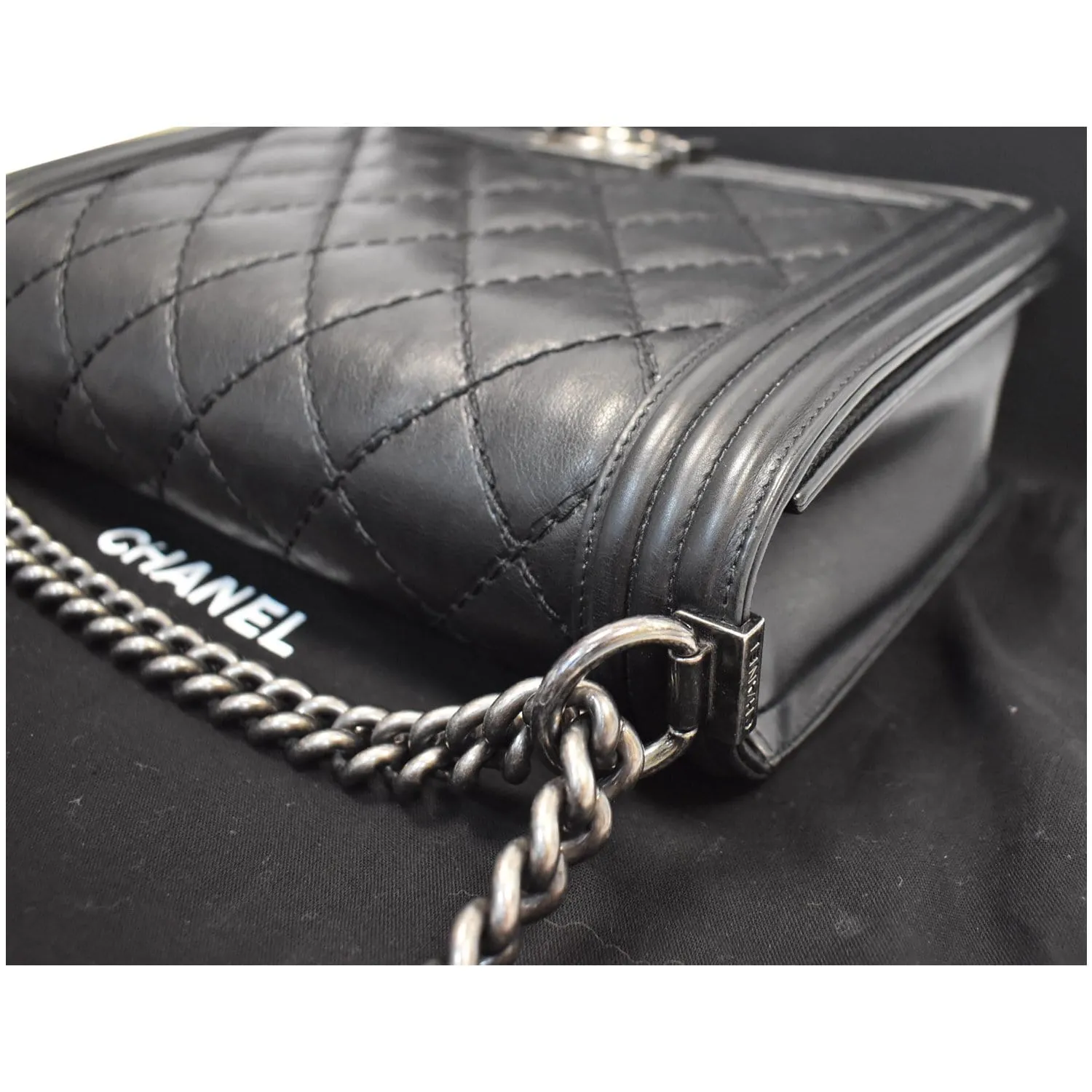 CHANEL Double Stitch Boy Flap Medium Calfskin Shoulder Bag Black