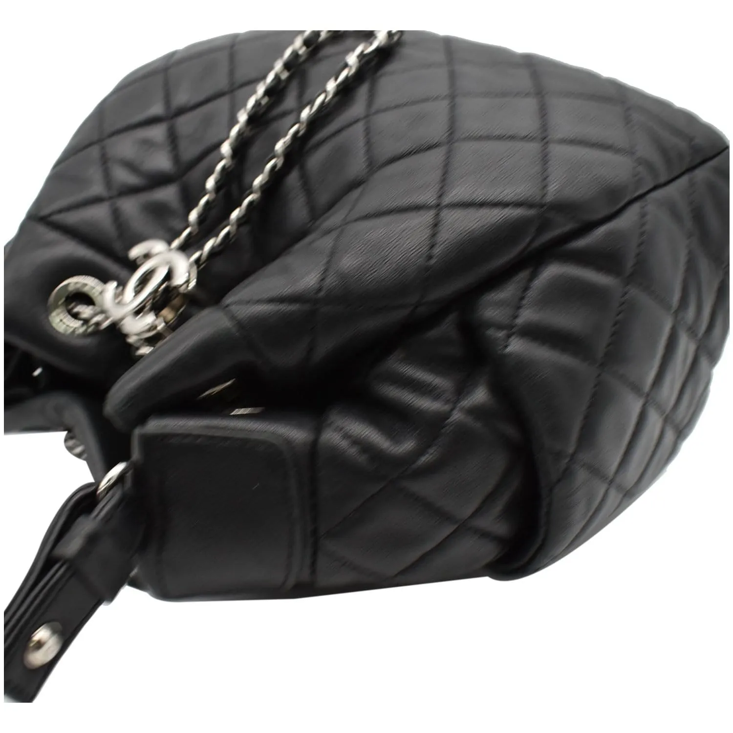 CHANEL Drawstring Bucket Quilted Lambskin Leather Shoulder Bag Black