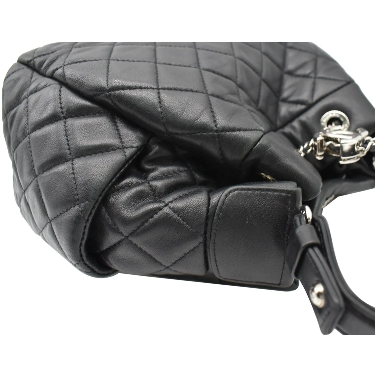 CHANEL Drawstring Bucket Quilted Lambskin Leather Shoulder Bag Black