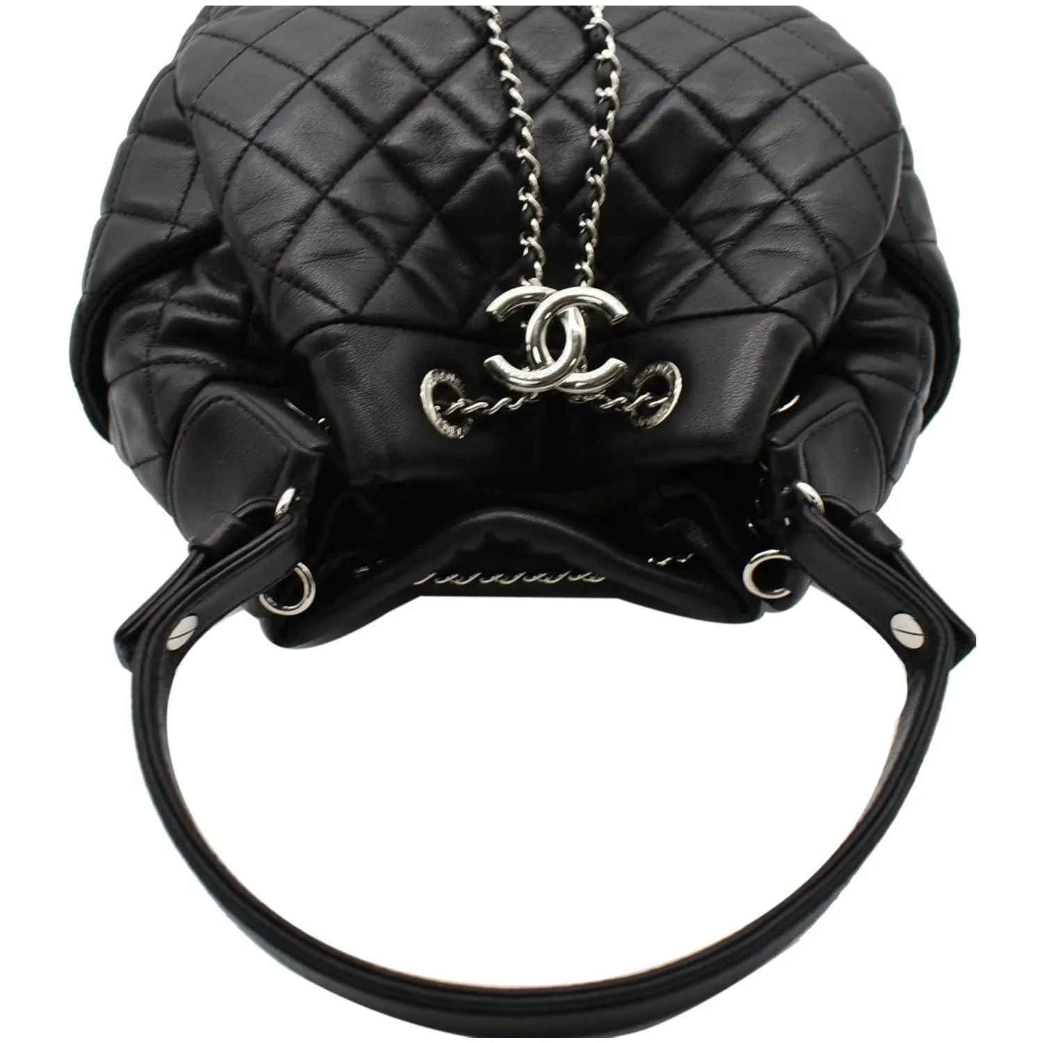 CHANEL Drawstring Bucket Quilted Lambskin Leather Shoulder Bag Black