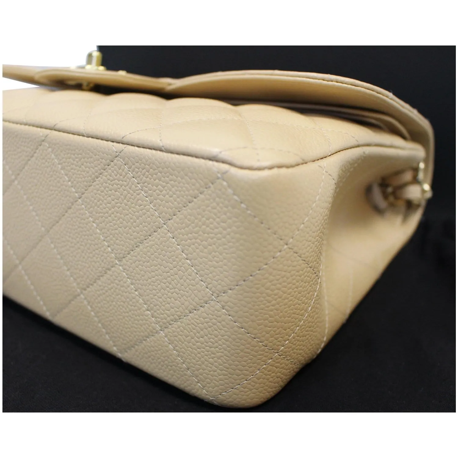 CHANEL Jumbo Double Flap Caviar Leather Shoulder Bag Beige